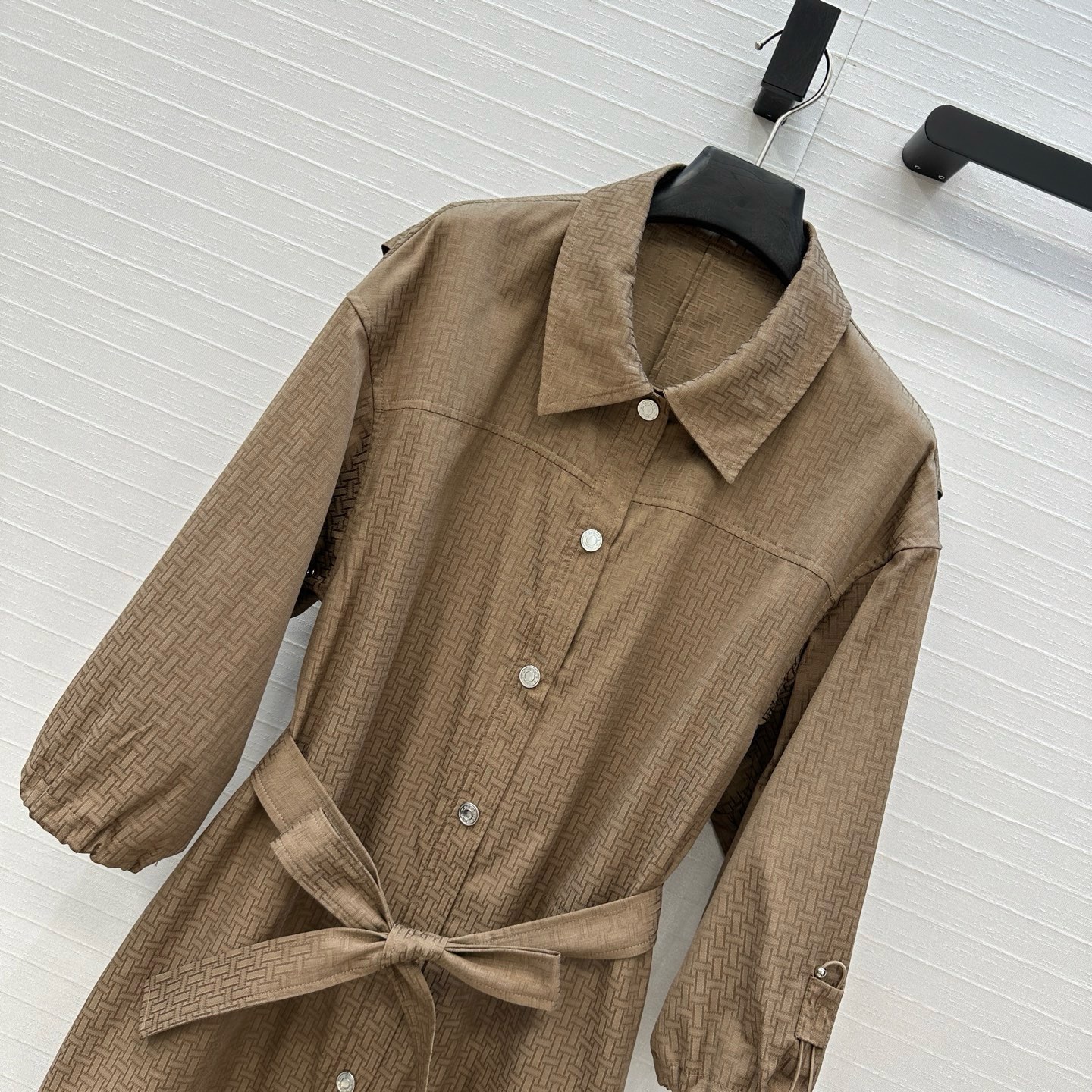 Hermes Jacquard Cotton Shirt Dress Lantern Sleeve Tie Waist - Chic & Slimming 5 i1752398693333 5433 0 3