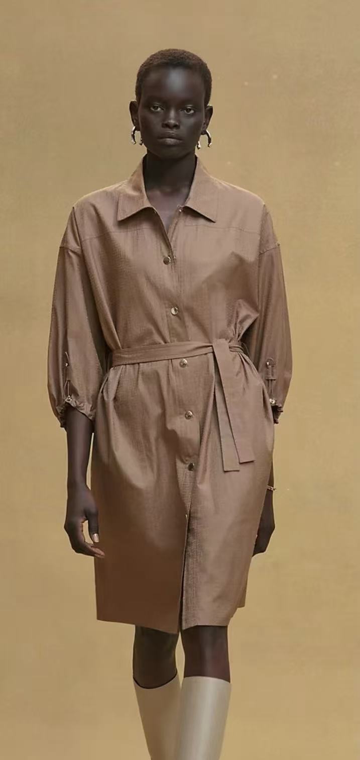 Hermes Jacquard Cotton Shirt Dress Lantern Sleeve Tie Waist - Chic & Slimming 2 i1752398694222 5608 0 0