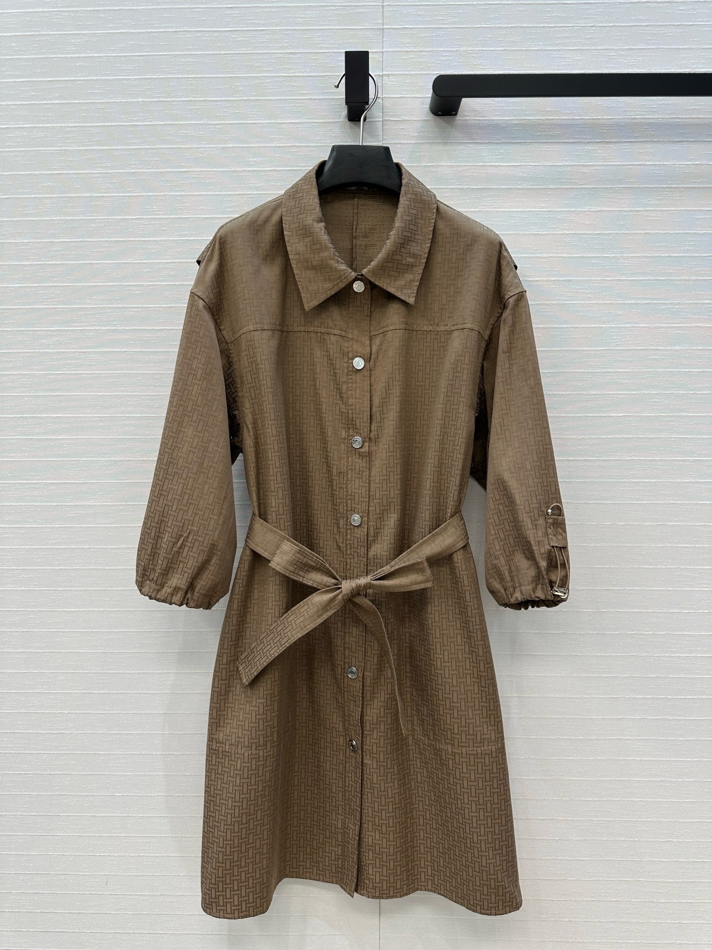 Hermes Jacquard Cotton Shirt Dress Lantern Sleeve Tie Waist - Chic & Slimming 4 i1752398694539 1273 0 2