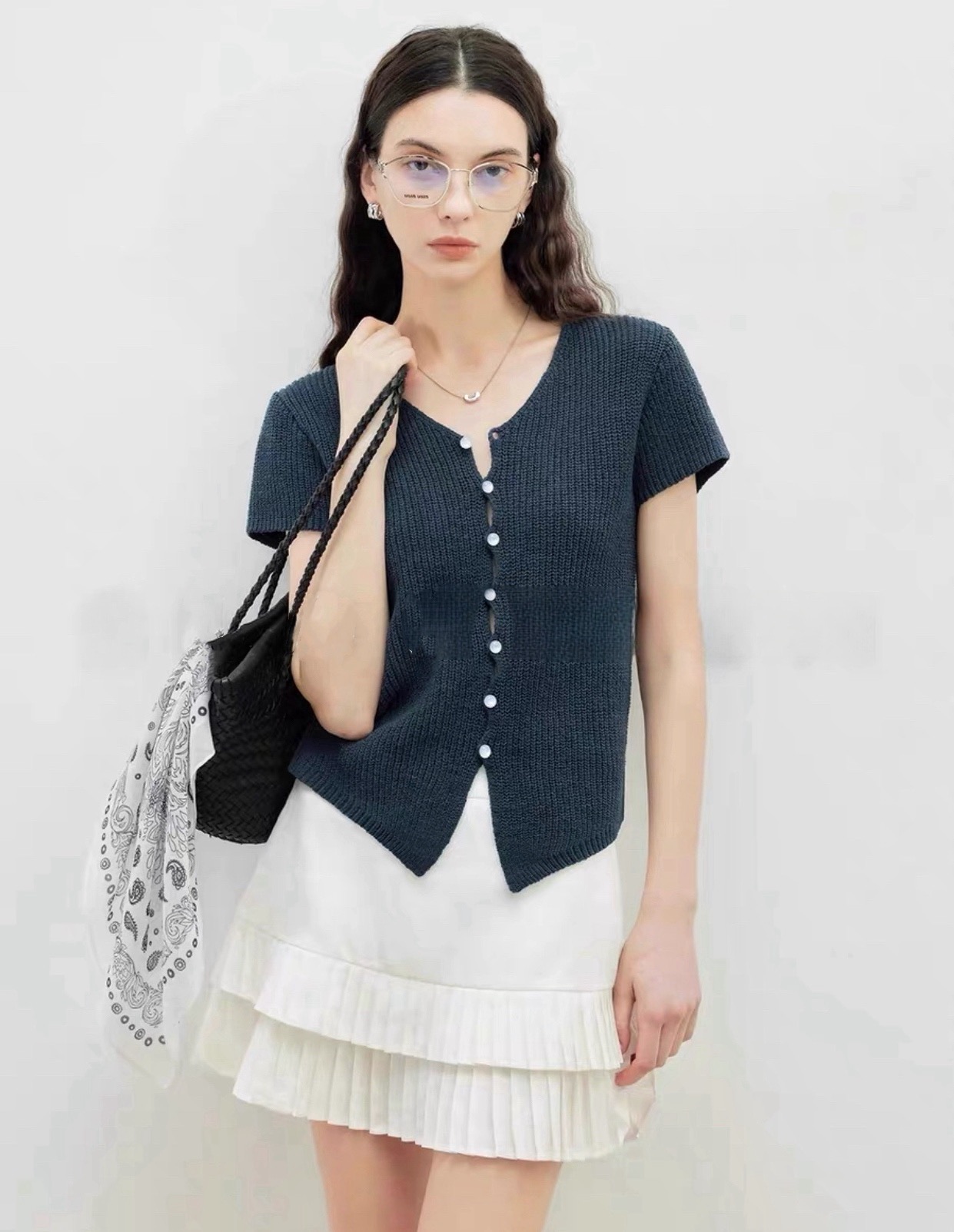 V-Neck Knit Cardigan Top - Casual Slim Fit Split Hem Short Sleeve 4 i1752399130757 1473 0 2