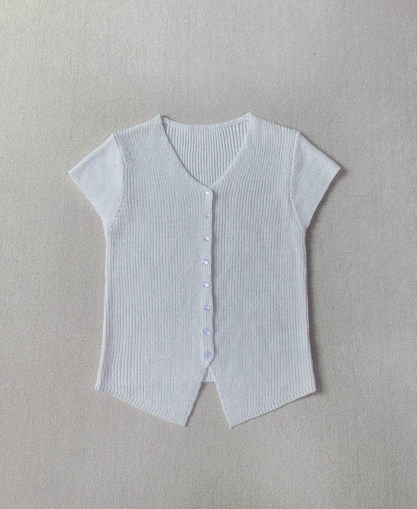 V-Neck Knit Cardigan Top - Casual Slim Fit Split Hem Short Sleeve 7 i1752399131215 2195 0 5