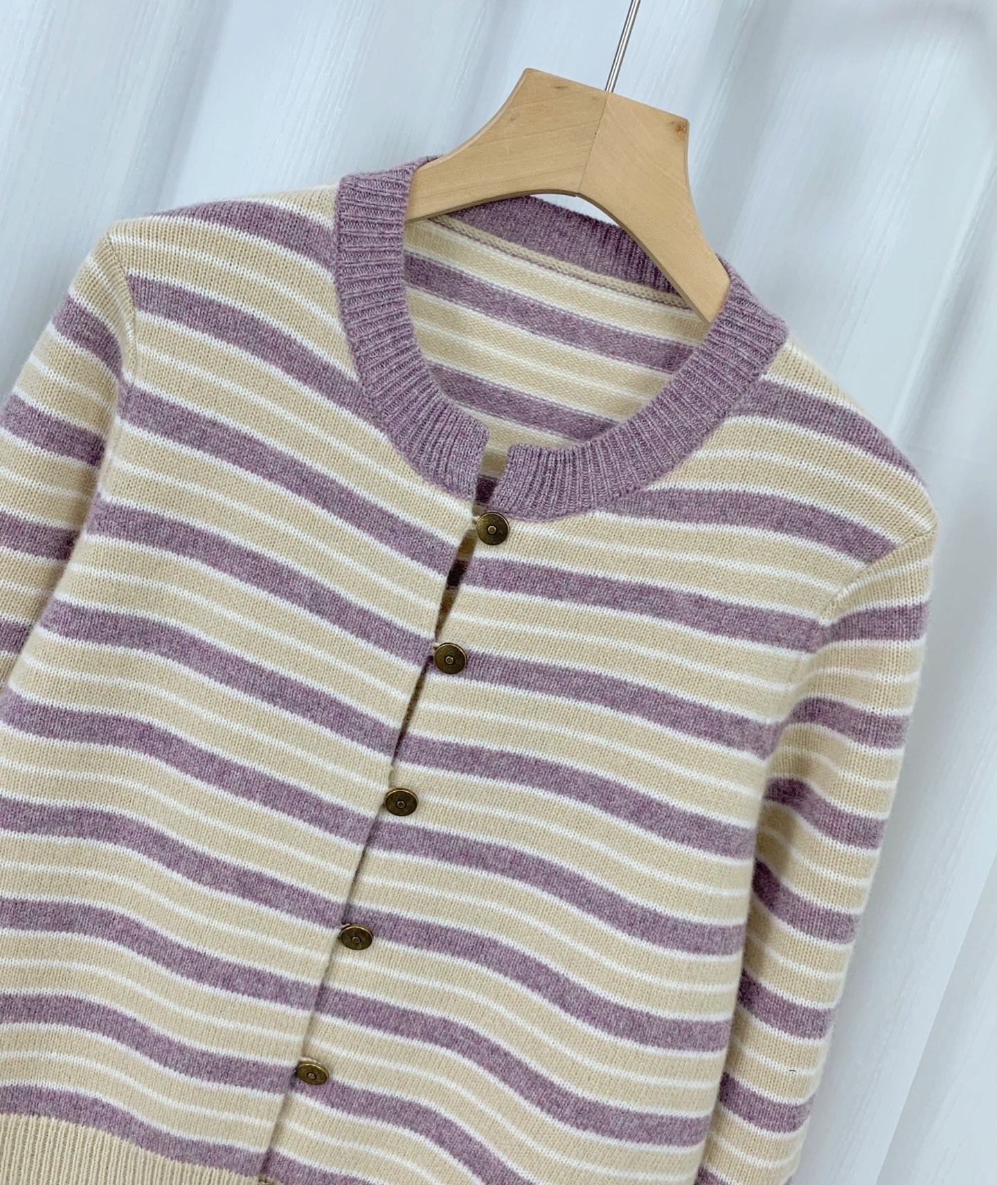 Striped Wool Cardigan Sweater - Soft Cashmere Knitwear in Taro Purple 7 i1754729271194 4112 0 5