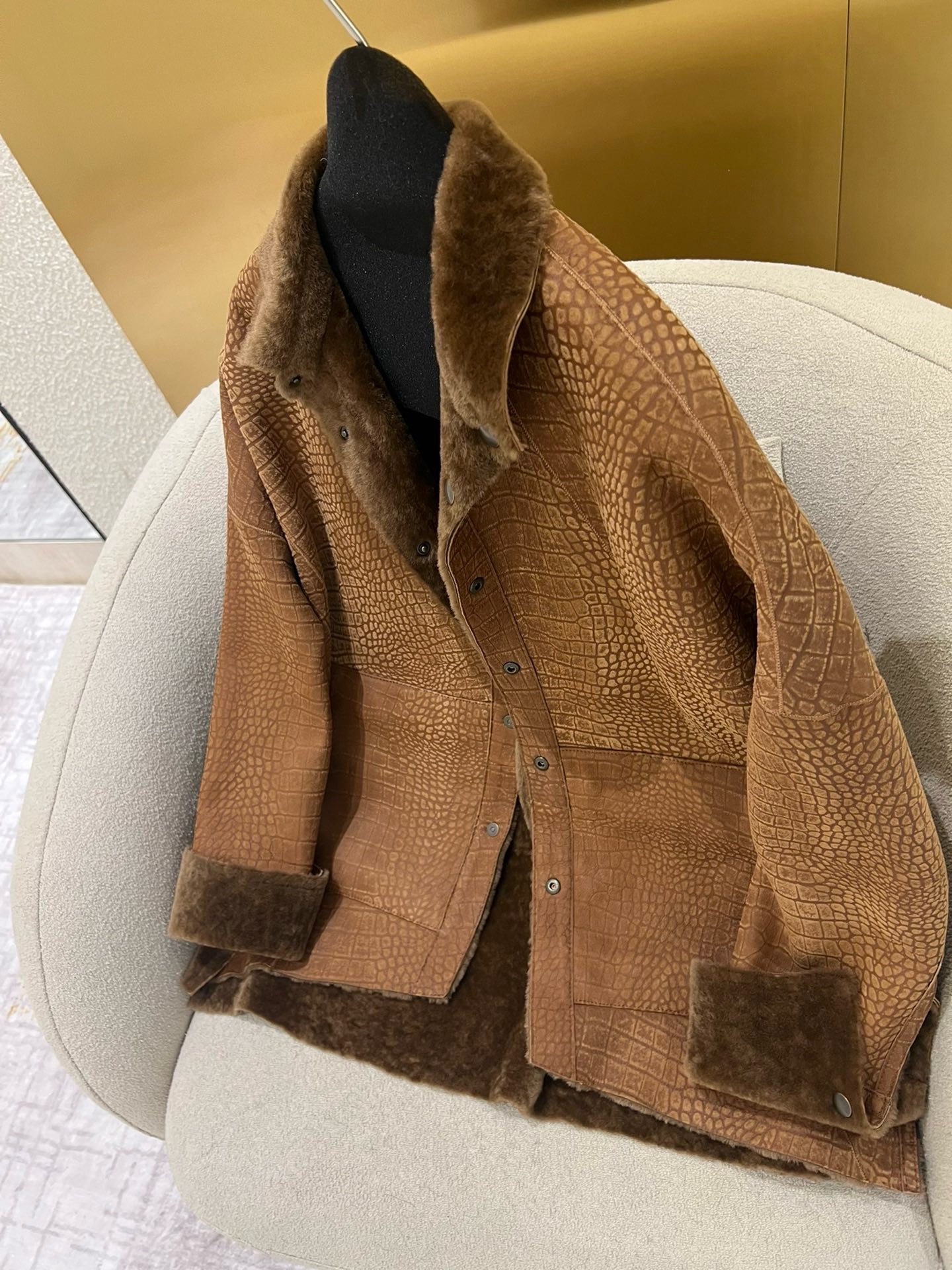 Reversible Shearling Leather Jacket, Spanish Lambskin, Crocodile Embossed Lining 8 i1755913432054 9499 0 6