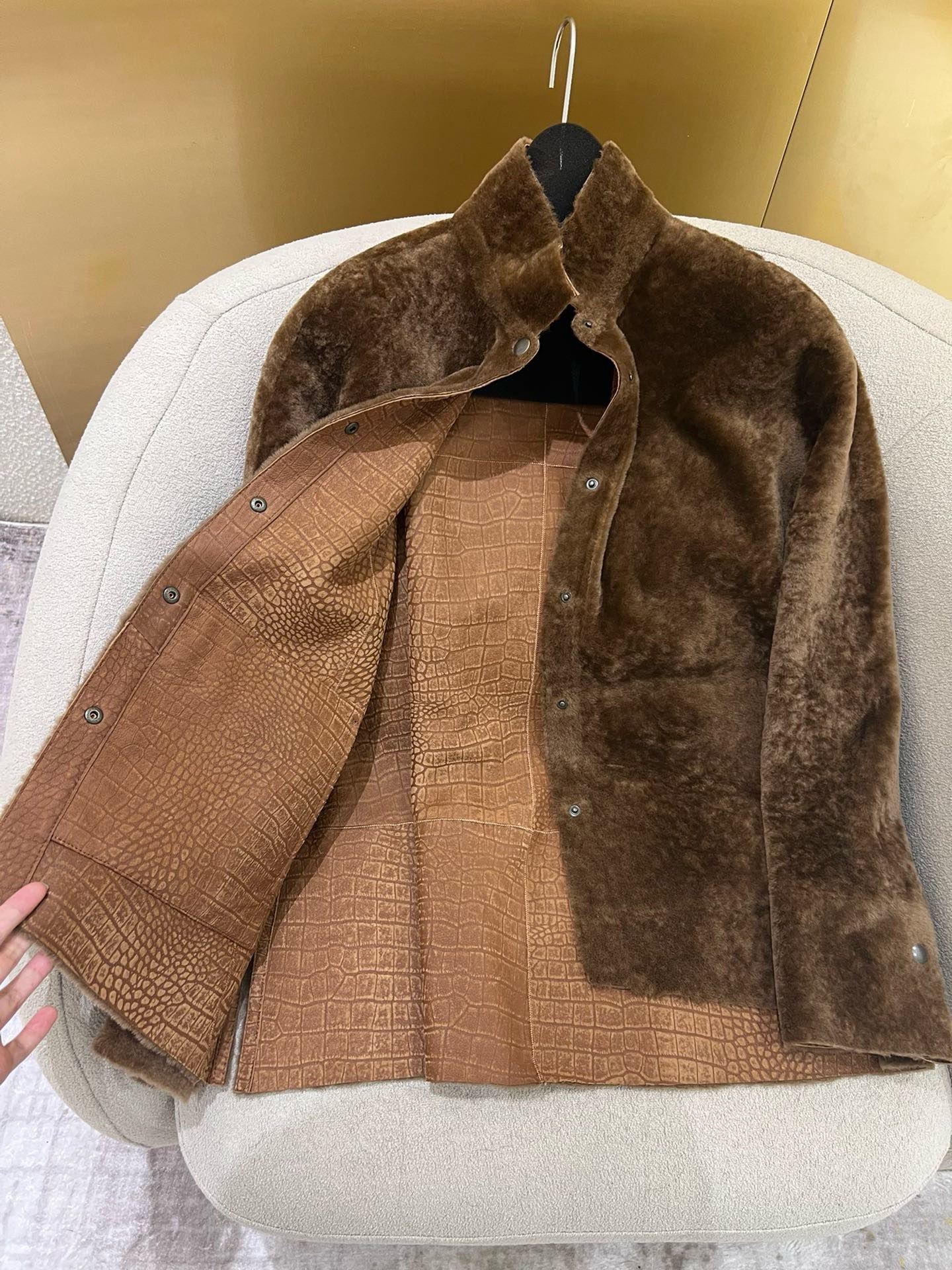 Reversible Shearling Leather Jacket, Spanish Lambskin, Crocodile Embossed Lining 3 i1755913432105 5963 0 1