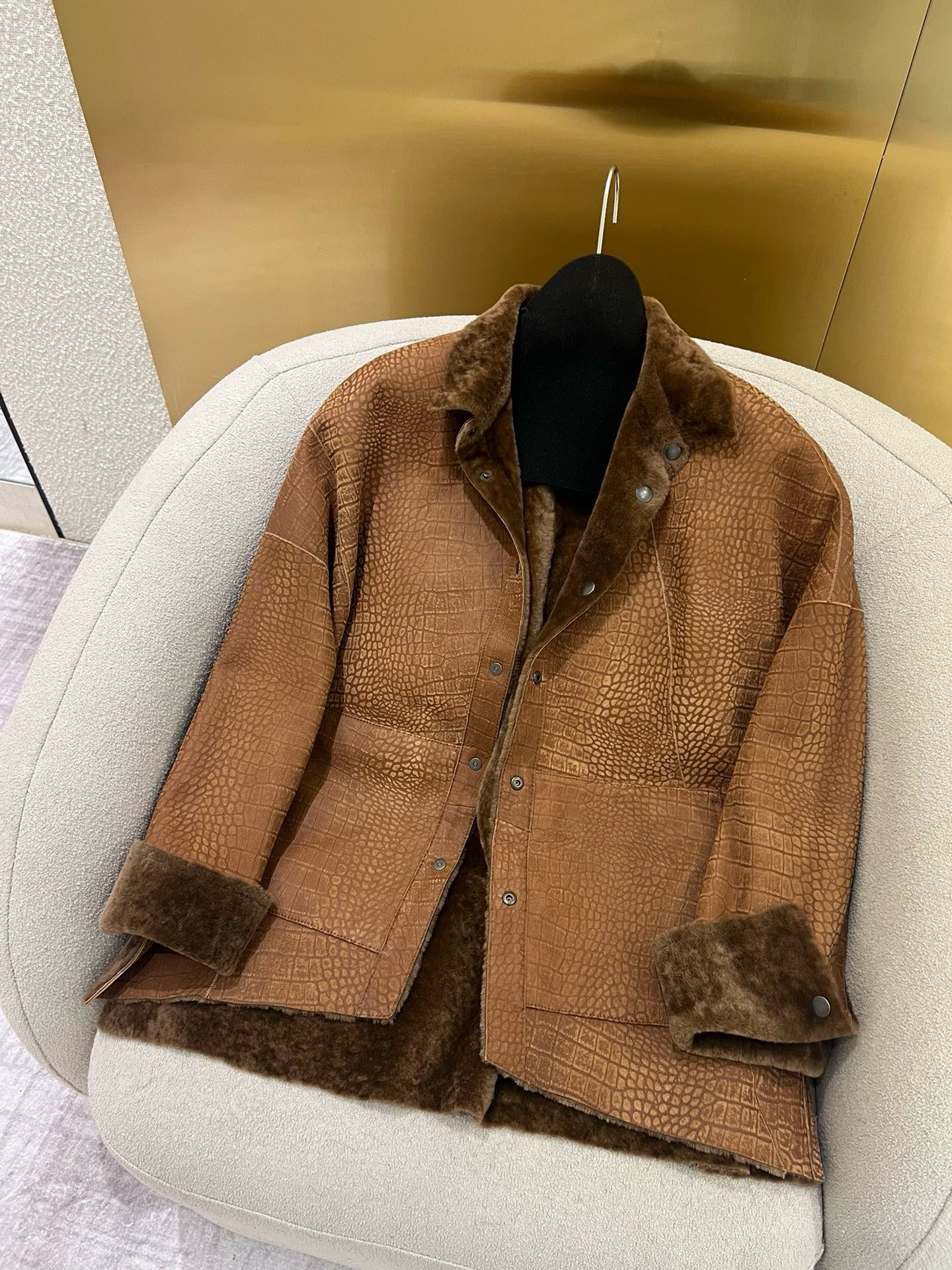Reversible Shearling Leather Jacket, Spanish Lambskin, Crocodile Embossed Lining 7 i1755913432123 1946 0 5