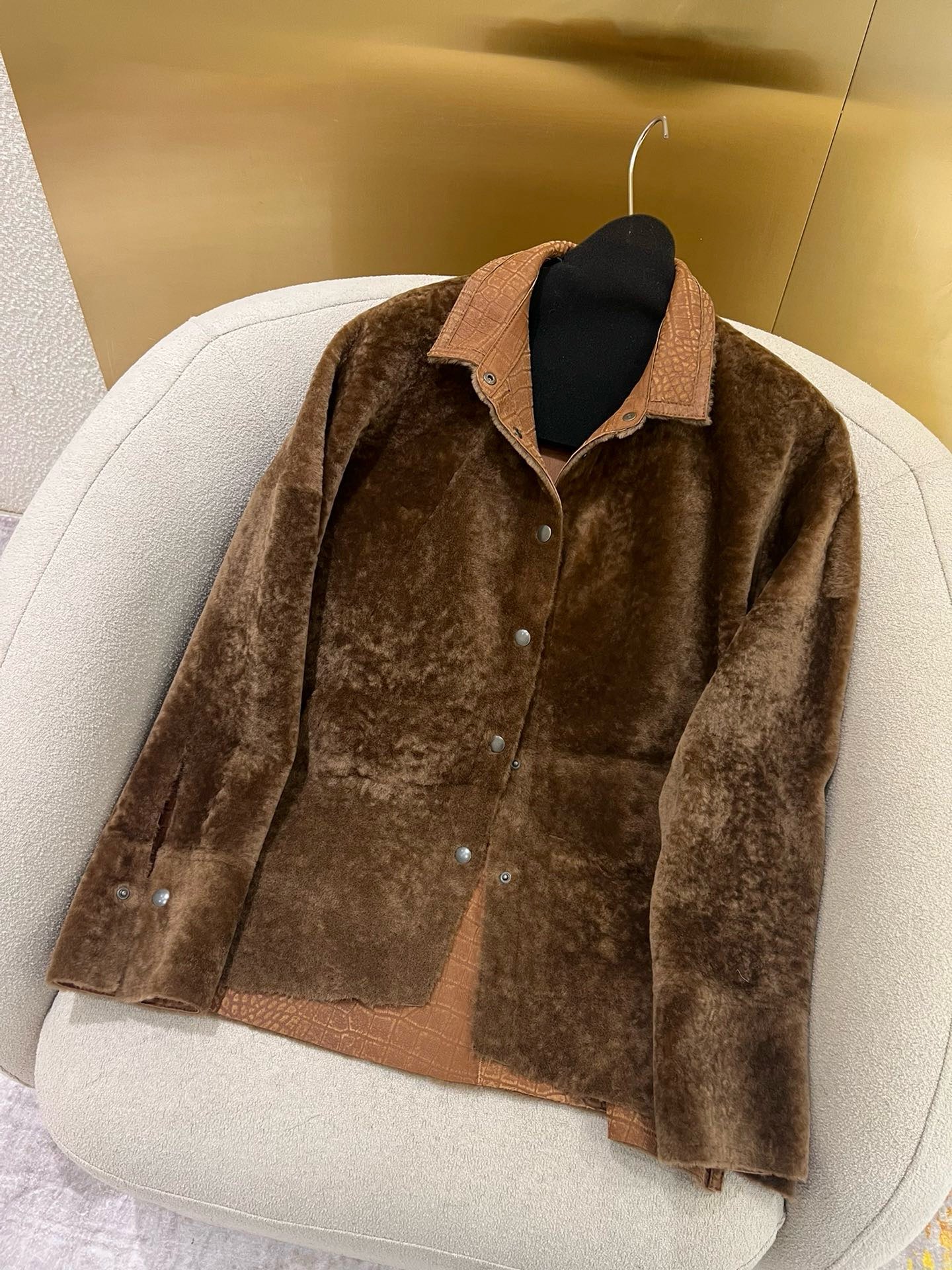 Reversible Shearling Leather Jacket, Spanish Lambskin, Crocodile Embossed Lining 2 i1755913433564 9373 0 0