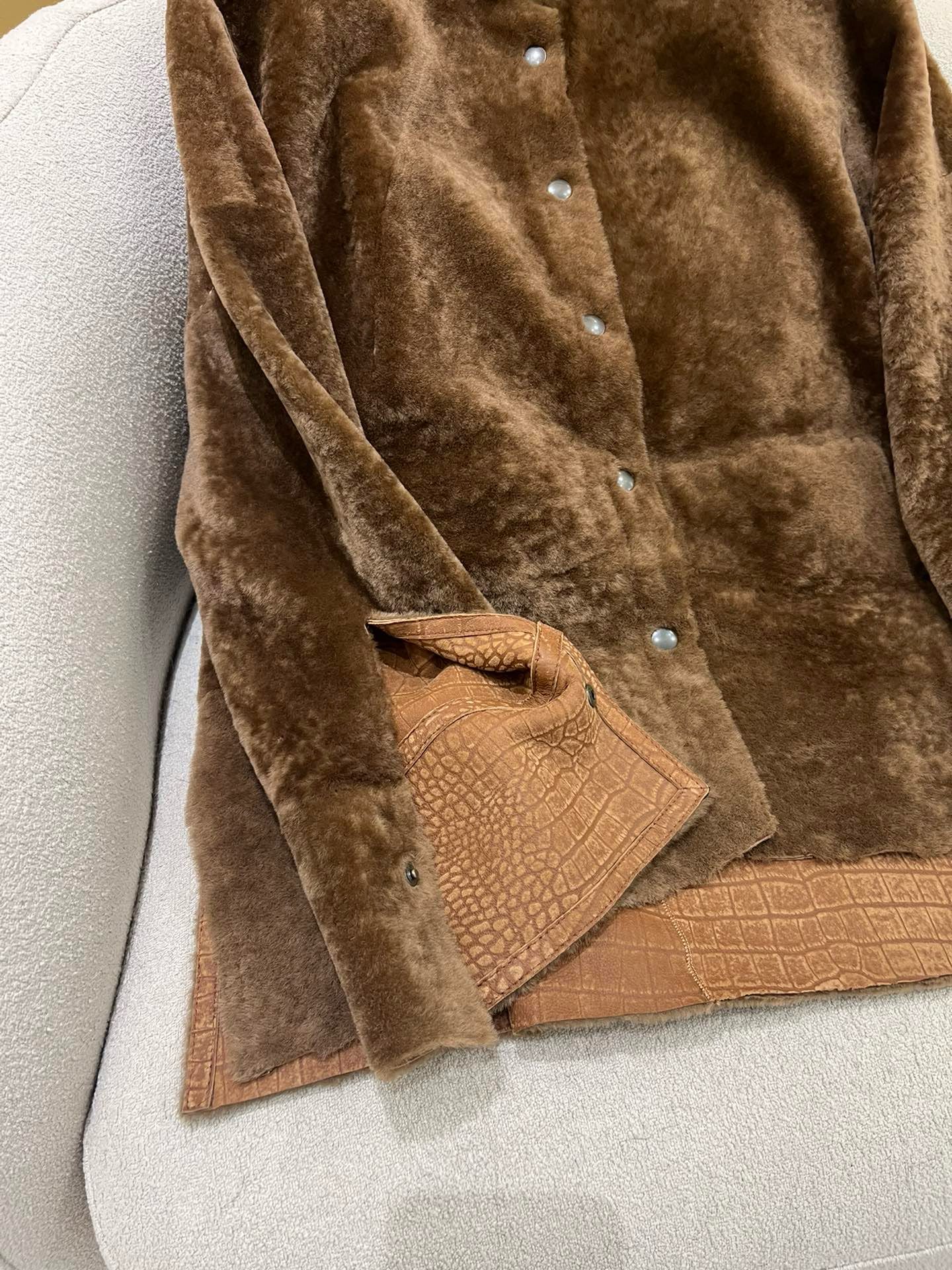 Reversible Shearling Leather Jacket, Spanish Lambskin, Crocodile Embossed Lining 5 i1755913433688 9160 0 3