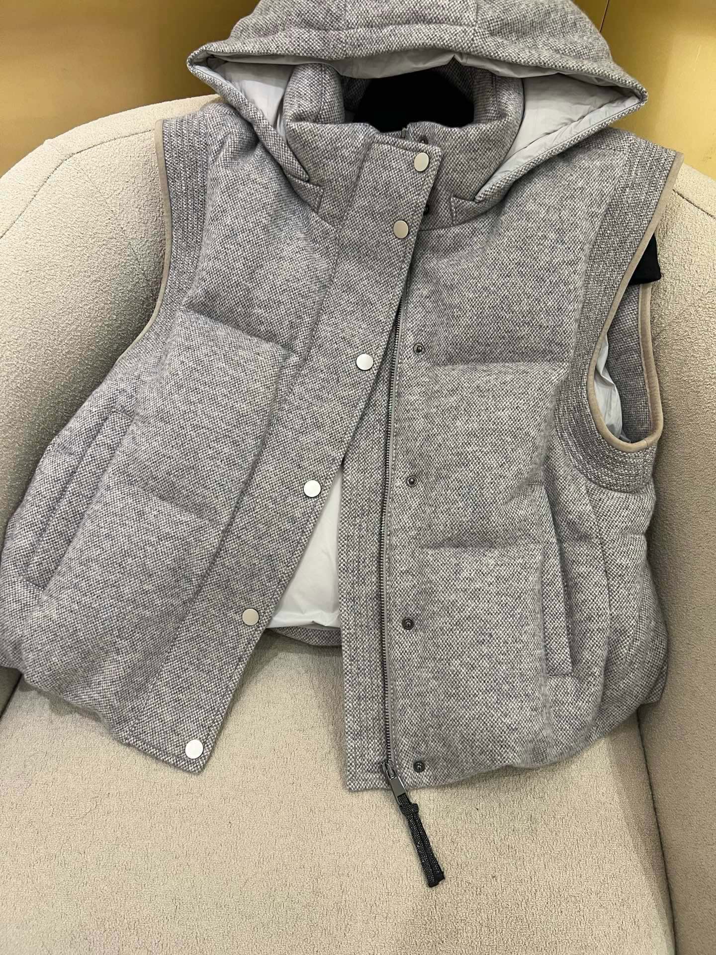 Cashmere Knit Down Vest with Detachable Hood & Lambskin Edging 6 i1758427582467 8094 0 4