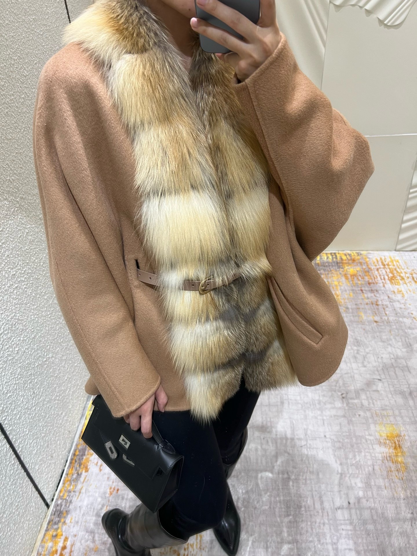 Elegant Fox Fur Trim Wool Cashmere Coat with Lambskin Belt 4 i1759377586795 471 0 2