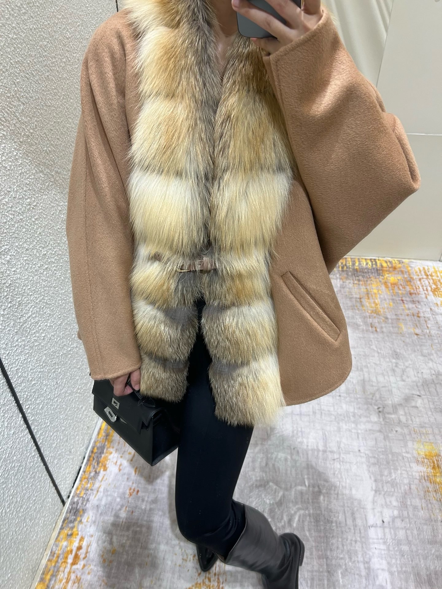 Elegant Fox Fur Trim Wool Cashmere Coat with Lambskin Belt 3 i1759377588116 7953 0 1