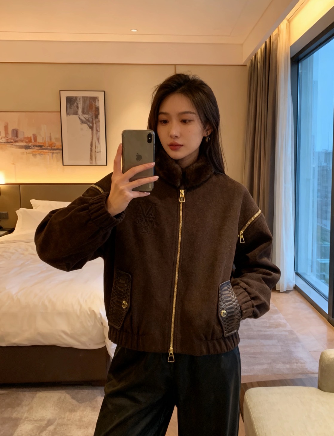 Maxmara Mink Collar Down Jacket with Cashmere Wool & Lambskin Accents