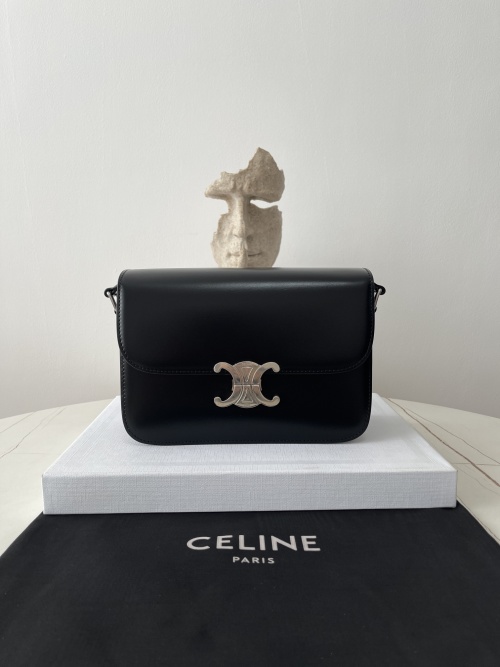 Celine Triomphe Medium Bag in Black Smooth Calfskin Leather 1 Celine Triomphe Medium Bag in Black Smooth Calfskin Leather