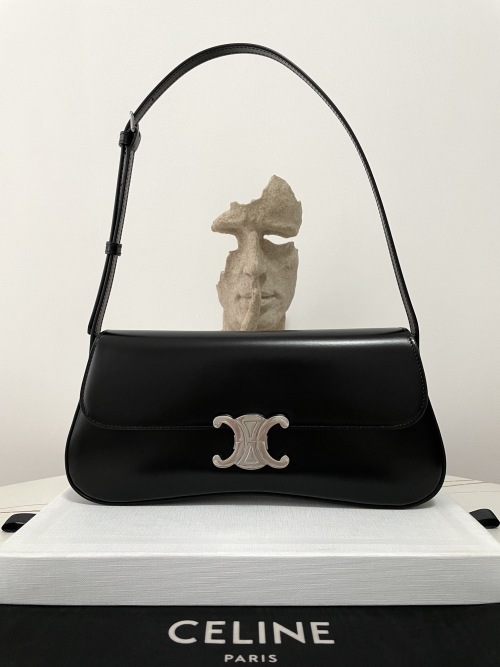 Celine Lola Black Leather Shoulder Bag with Triomphe Clasp,28 x 12 x 5 cm 1 Celine Lola Black Leather Shoulder Bag with Triomphe Clasp,28 x 12 x 5 cm