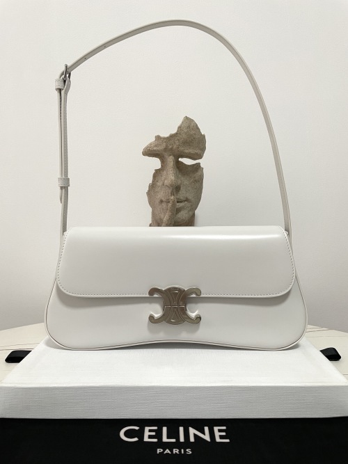 Celine Lola Underarm Bag in White Leather with Silver Hardware, Adjustable Strap 1 Celine Lola Underarm Bag in White Leather with Silver Hardware, Adjustable Strap
