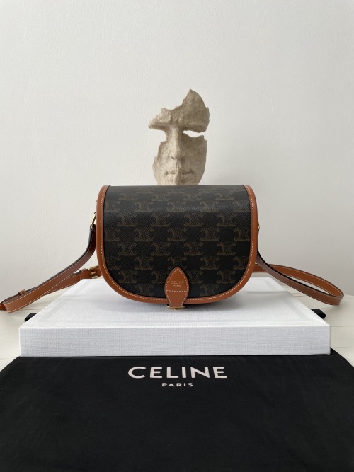 Celine Folco Triomphe Canvas Medium Handbag Adjustable Leather Strap 1 Celine Folco Triomphe Canvas Medium Handbag Adjustable Leather Strap