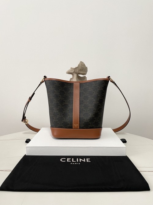 Celine Triomphe Canvas Small Bucket Bag with Adjustable Leather Strap 1 Celine Triomphe Canvas Small Bucket Bag with Adjustable Leather Strap