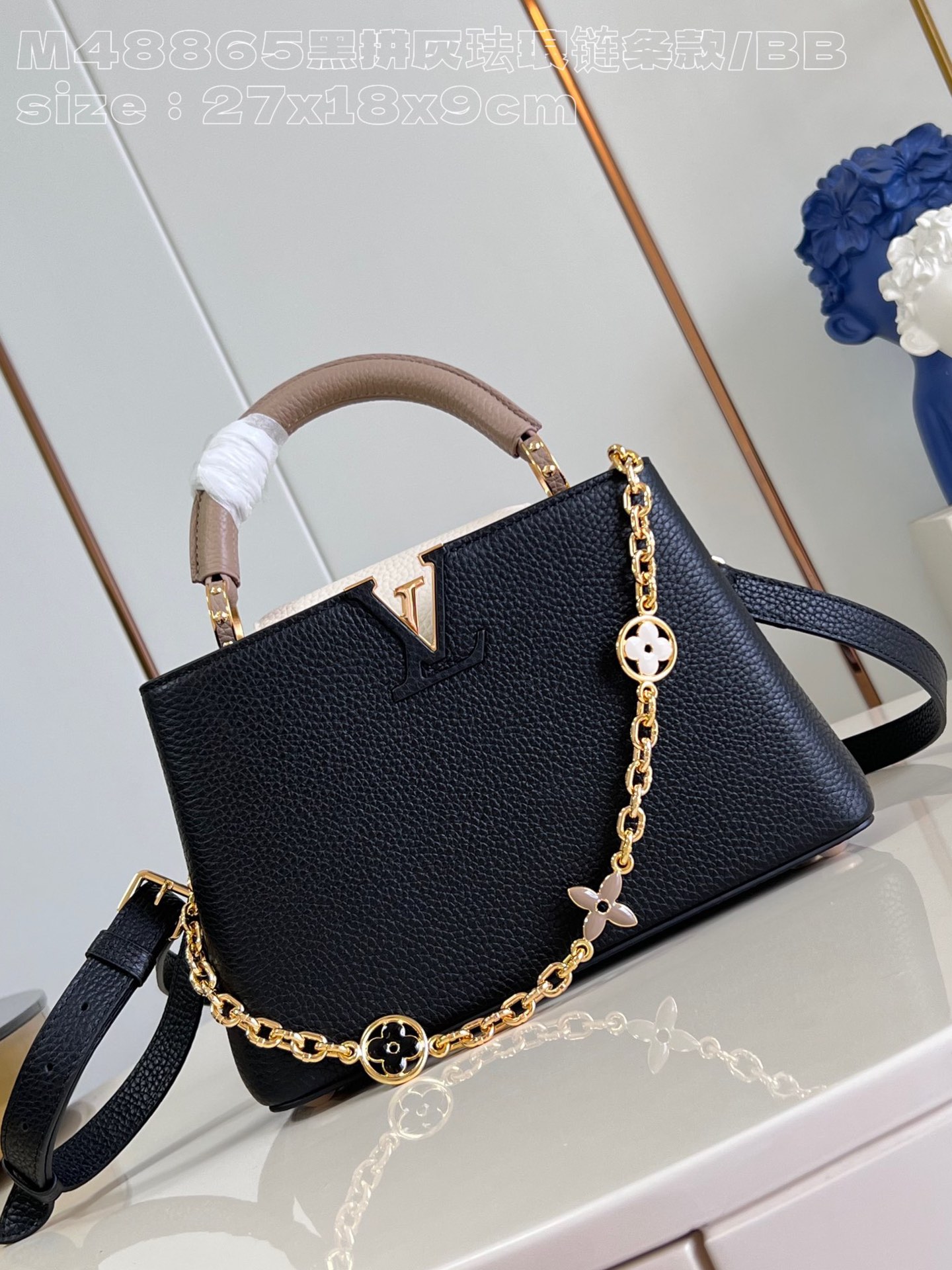 Louis Vuitton LV Capucines Bolsos de mano Comprar falso de alta calidad
 Negro Gris Pulido Cadena M48865