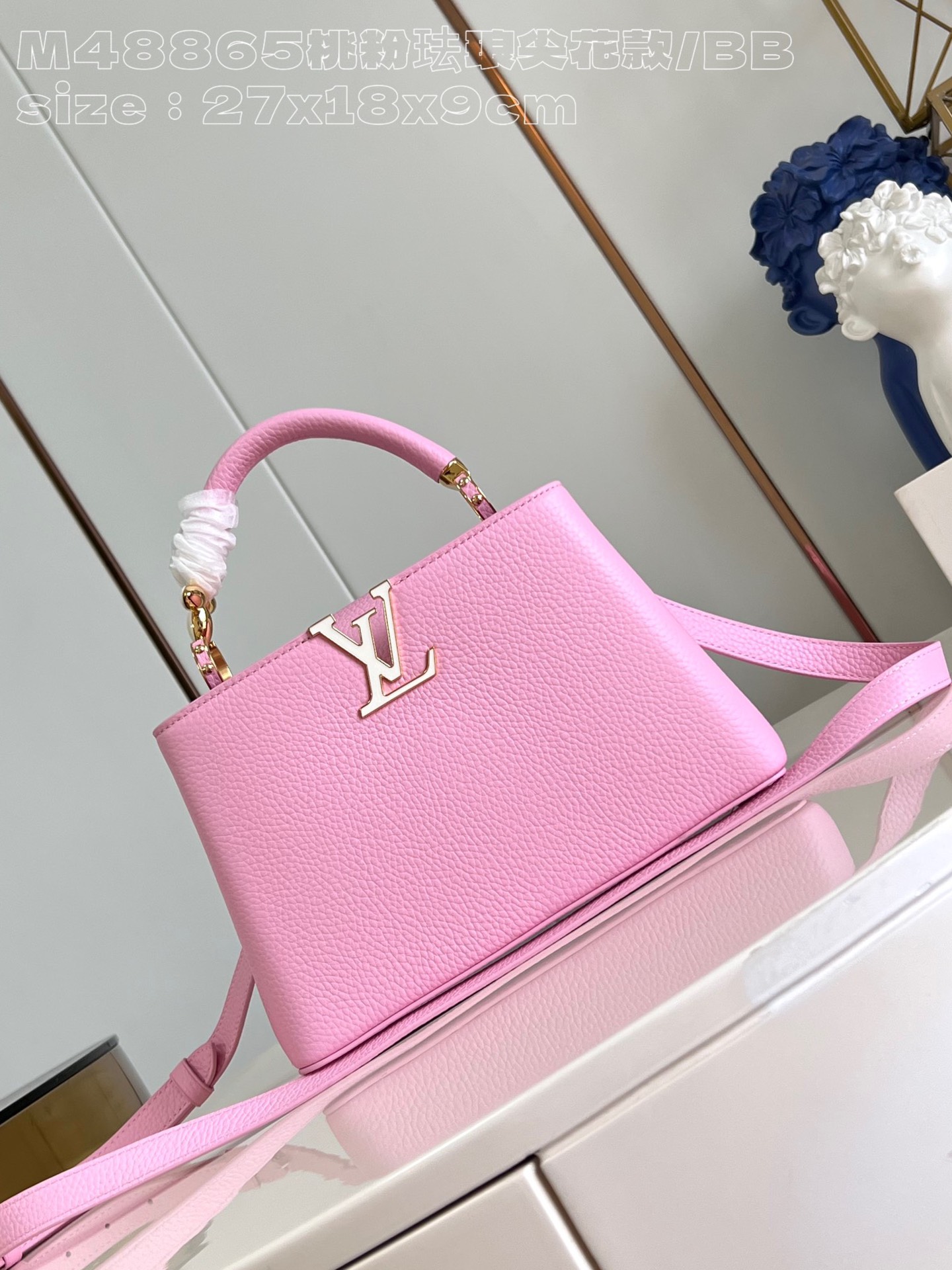 Alta calidad
 Louis Vuitton LV Capucines Bolsos de mano Rosa Taurillon Cuero de vaca Mini M48865