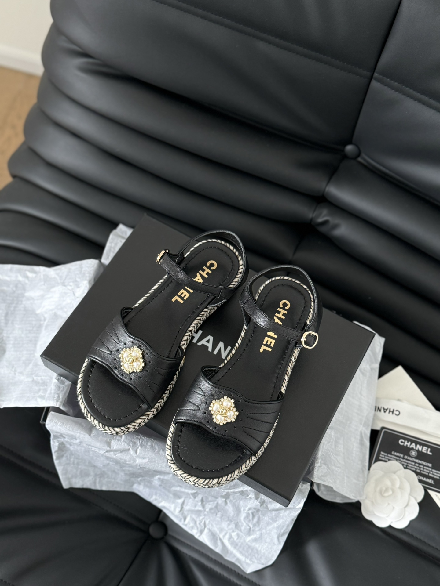 We Curate The Best
 Chanel Luxury
 Shoes Sandals Calfskin Cowhide Rubber Sheepskin Straw Woven Summer Collection Vintage