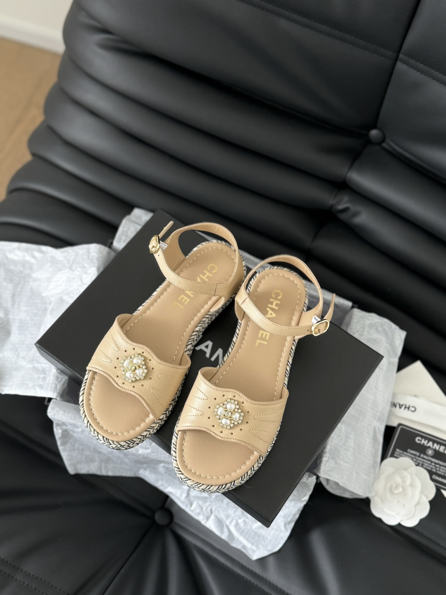 Chanel Shoes Sandals Calfskin Cowhide Rubber Sheepskin Straw Woven Summer Collection Vintage