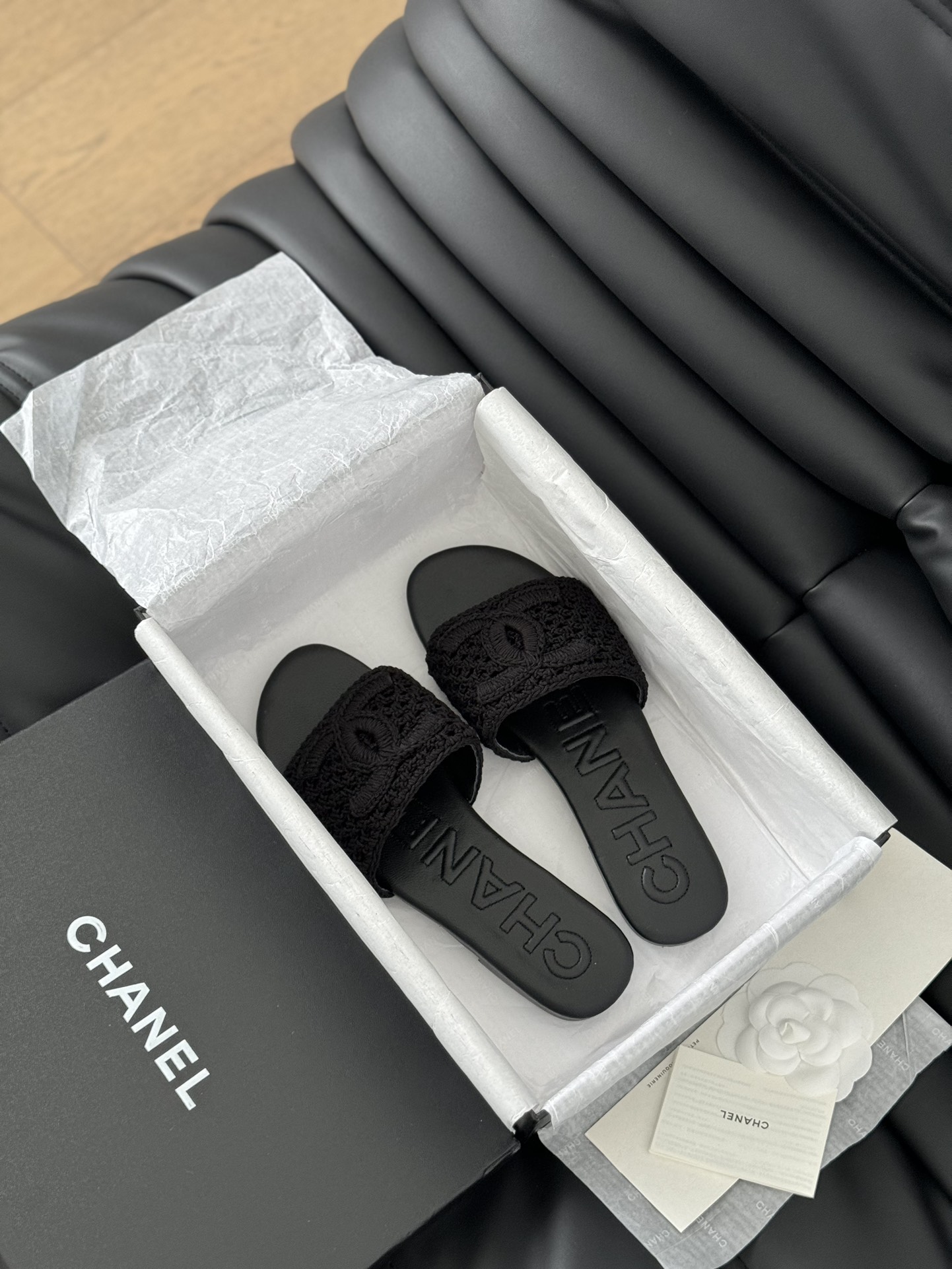 Chanel Zapatos Pantuflas Tejido Dermis Piel de oveja