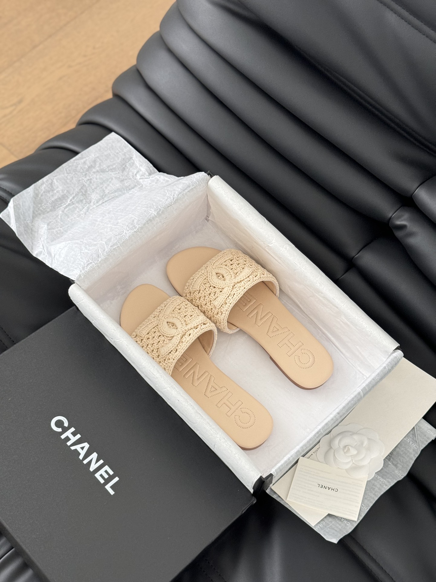 Chanel Zapatos Pantuflas Tejido Dermis Piel de oveja