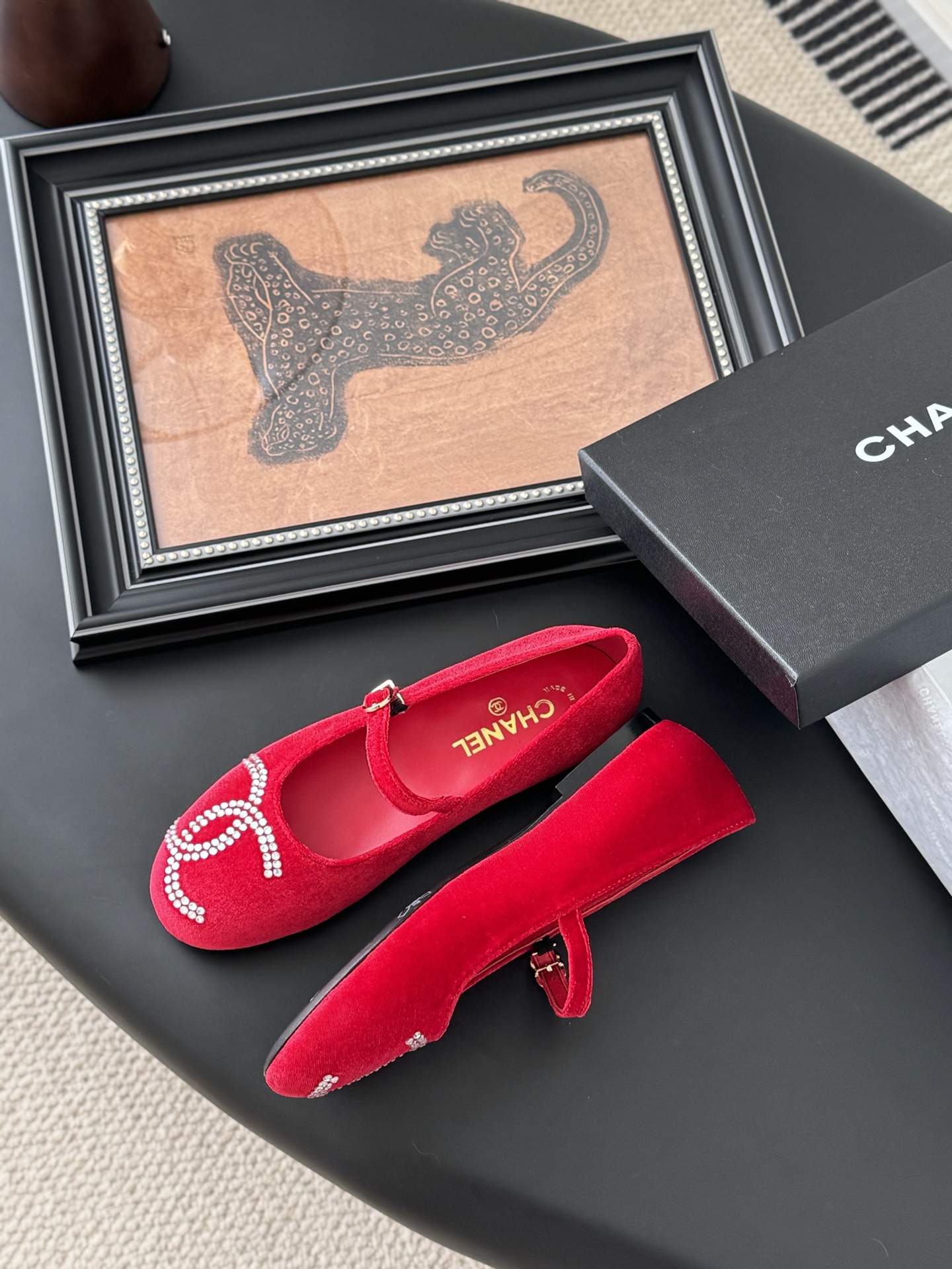 Chanel Red Velvet Loafers with Rhinestone CC Logo, Women's Size 35-39 6 i1741618847868 568 0 3
