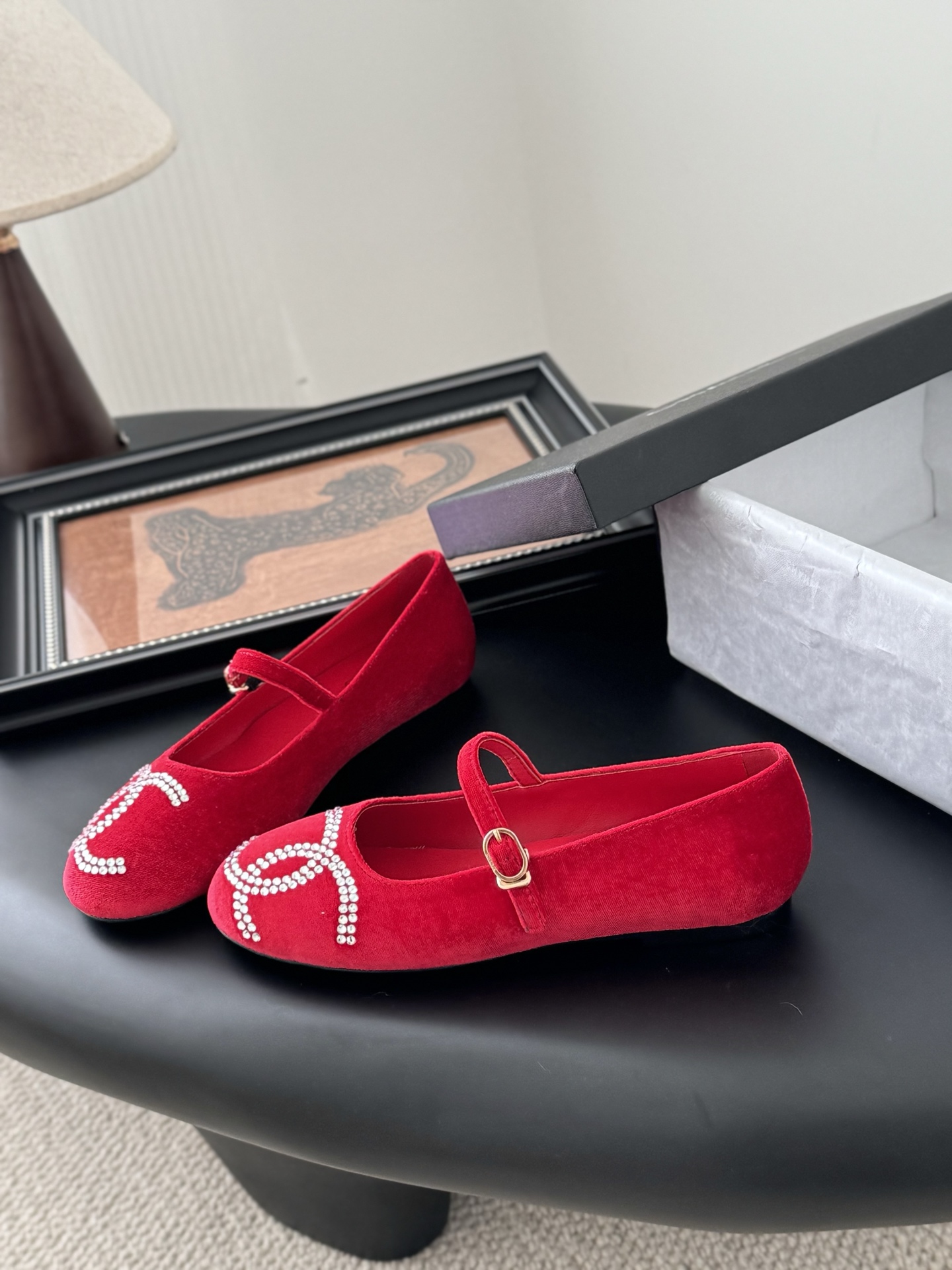 Chanel Red Velvet Loafers with Rhinestone CC Logo, Women's Size 35-39 4 i1741618847877 961 0 1