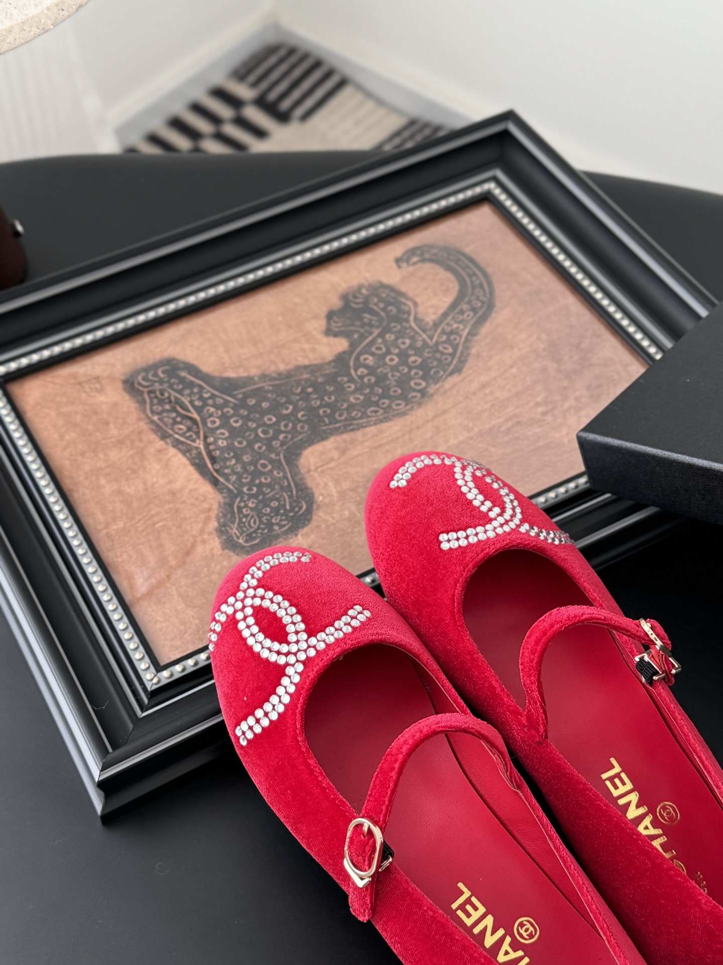 Chanel Red Velvet Loafers with Rhinestone CC Logo, Women's Size 35-39 8 i1741618847911 9788 0 6