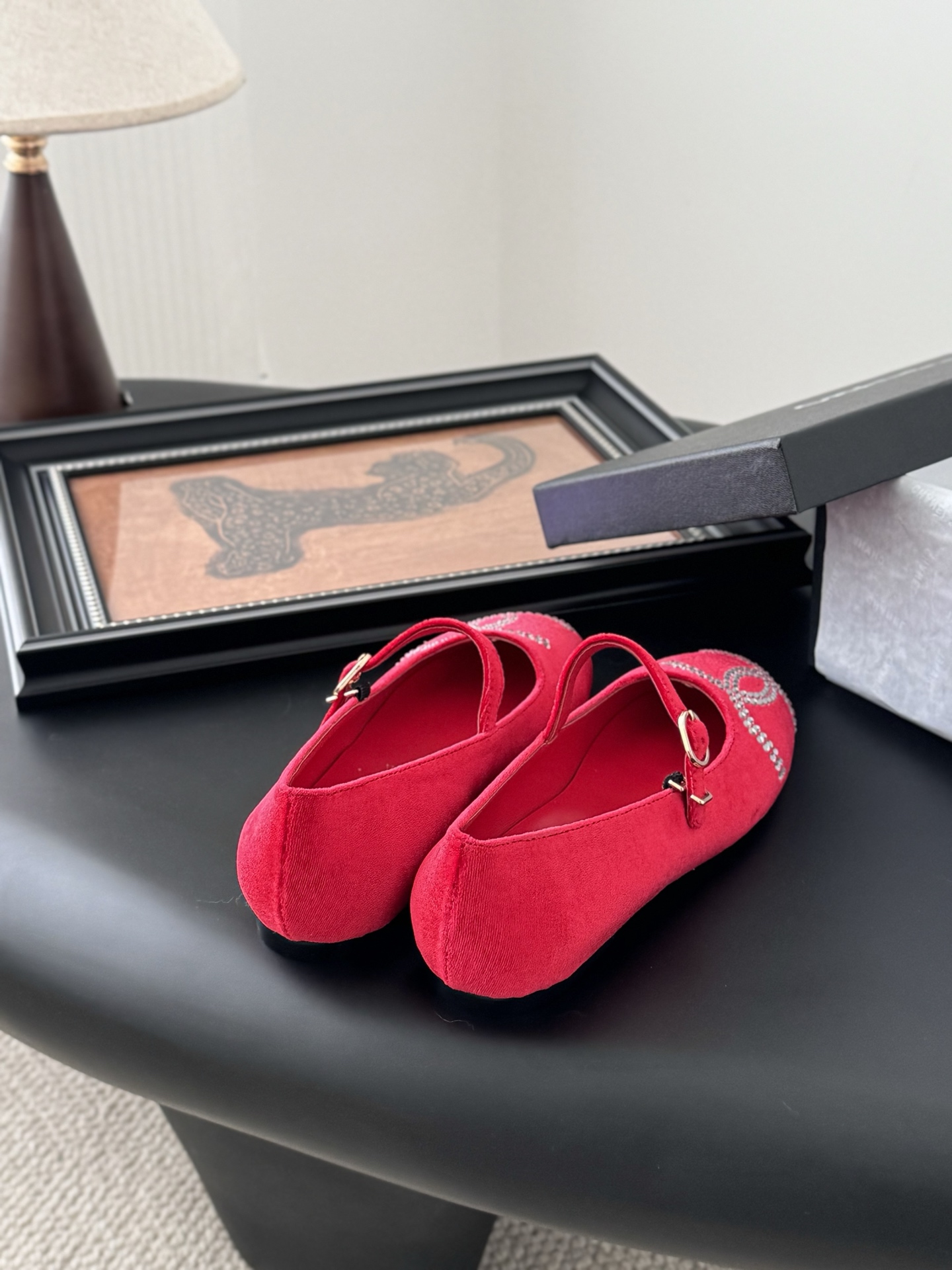 Chanel Red Velvet Loafers with Rhinestone CC Logo, Women's Size 35-39 5 i1741618847931 5168 0 2