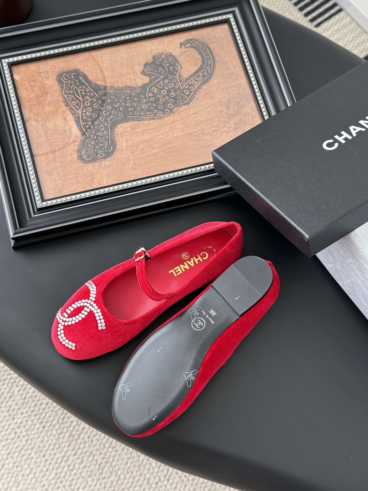 Chanel Red Velvet Loafers with Rhinestone CC Logo, Women's Size 35-39 7 i1741618848891 394 0 4