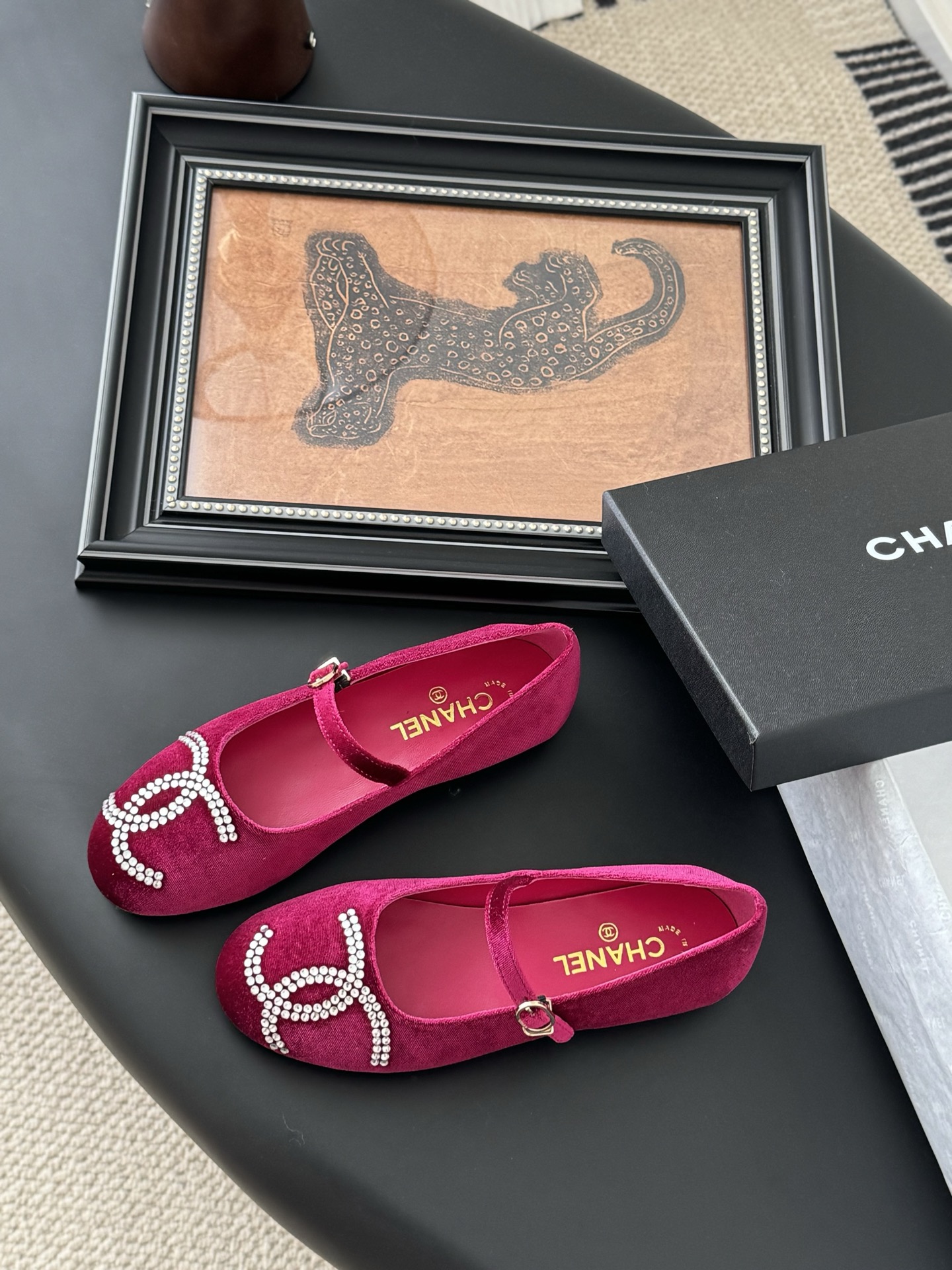 Chanel Women's Velvet Loafers with Rhinestone CC Logo - Bordeaux