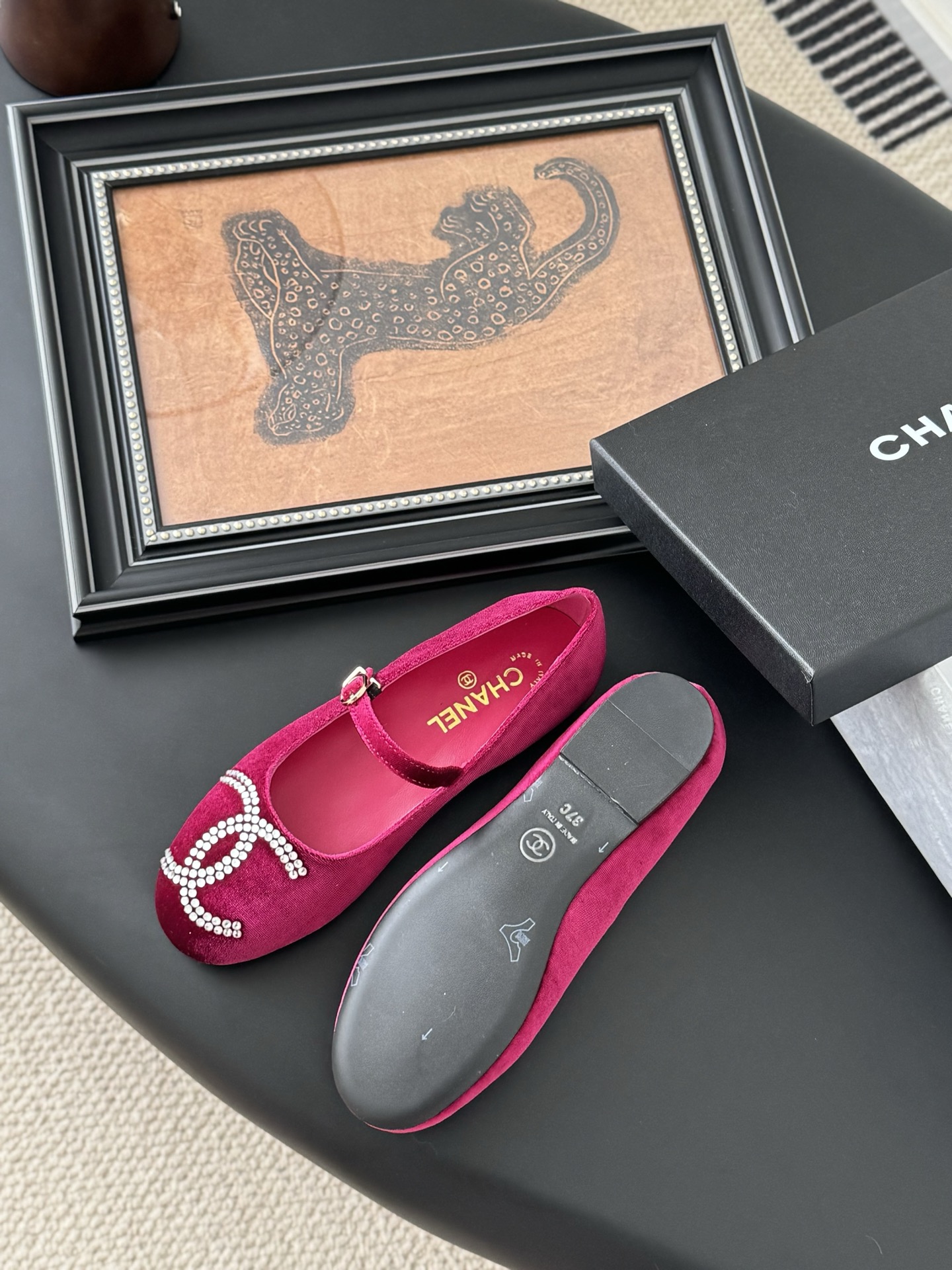 Chanel Women's Velvet Loafers with Rhinestone CC Logo - Bordeaux 7 i1741618878929 4142 0 4