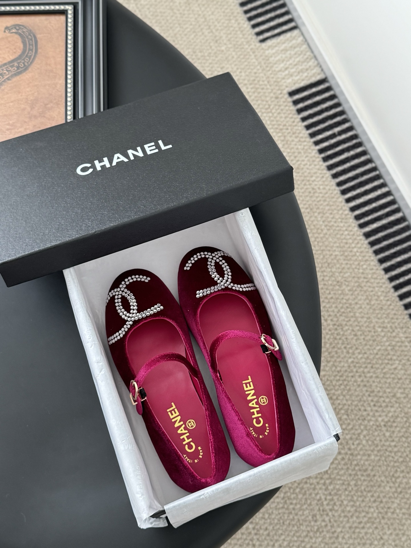 Chanel Women's Velvet Loafers with Rhinestone CC Logo - Bordeaux 10 i1741618879003 8708 0 8