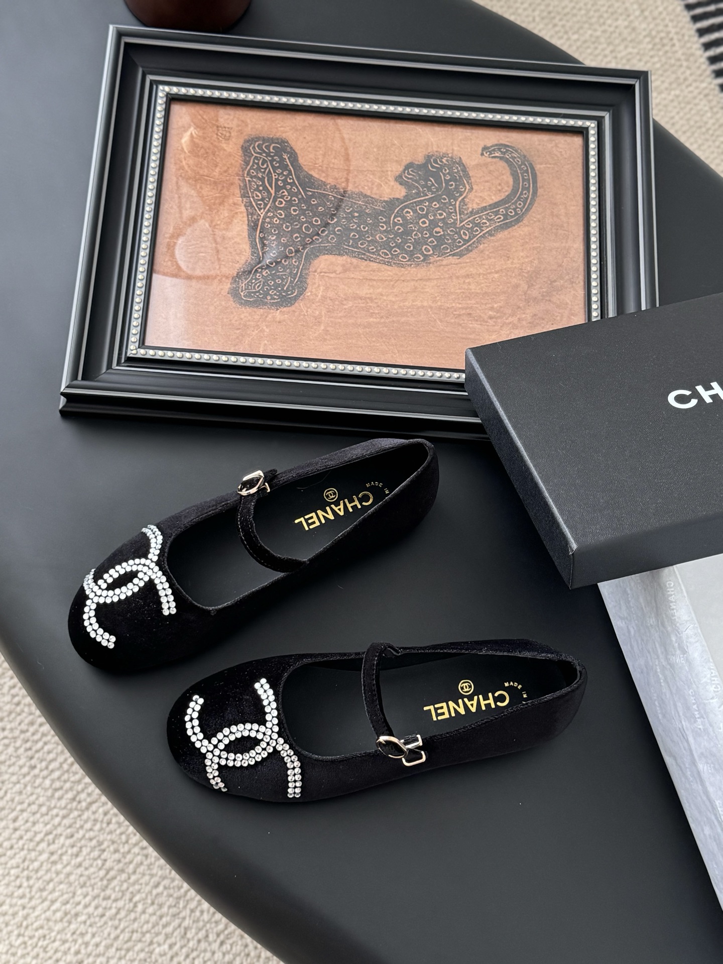 Chanel Women's Black Velvet Loafers with CC Logo and Lambskin Lining