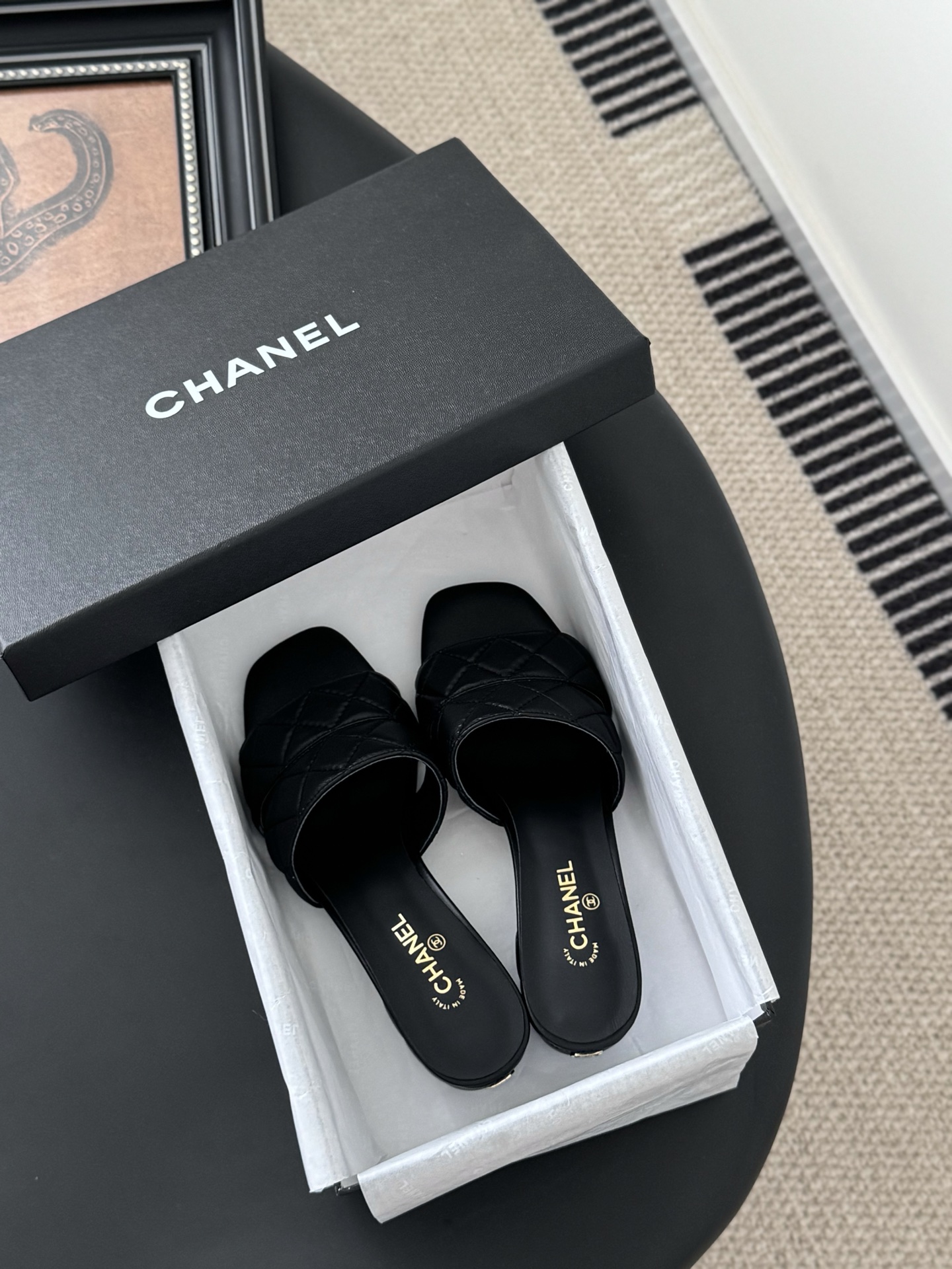 Chanel Black Quilted Leather Heeled Sandals Mules Slides, Size 35-39 10 i1741713478004 3410 0 8