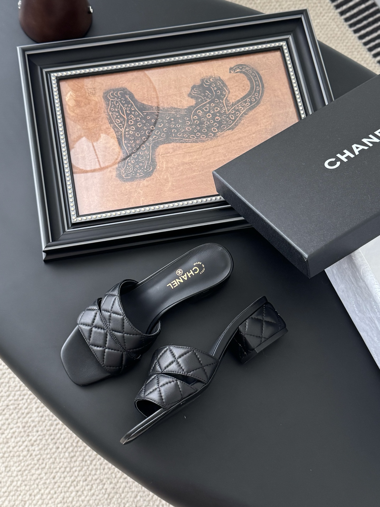 Chanel Black Quilted Leather Heeled Sandals Mules Slides, Size 35-39