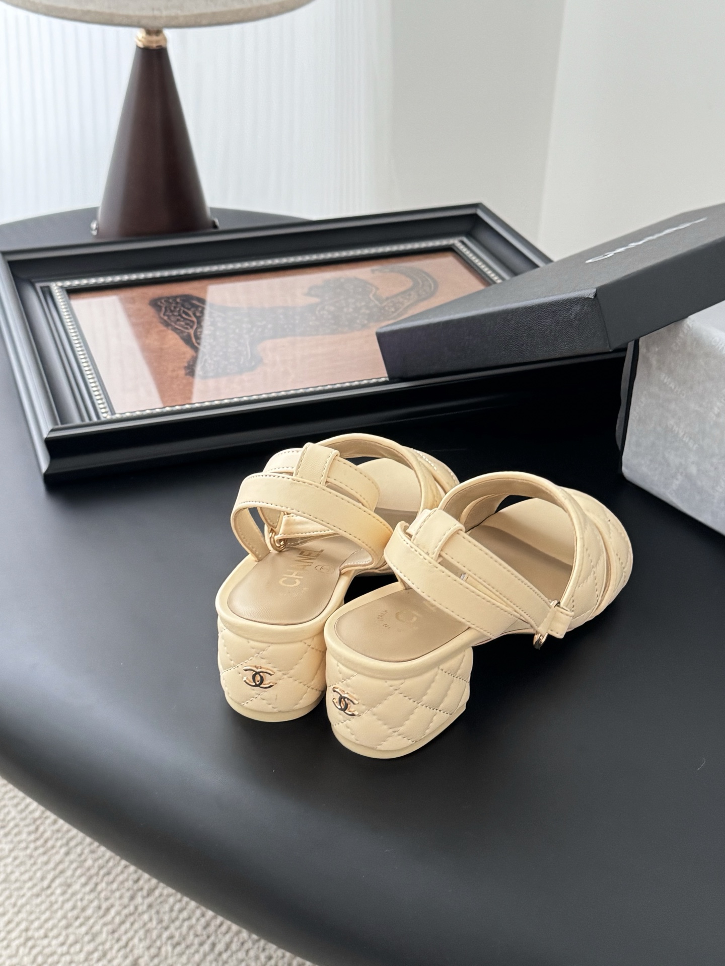 Chanel Women's Beige Leather Quilted Mary Jane Block Heel Sandals 5 i1742060729310 1983 0 2