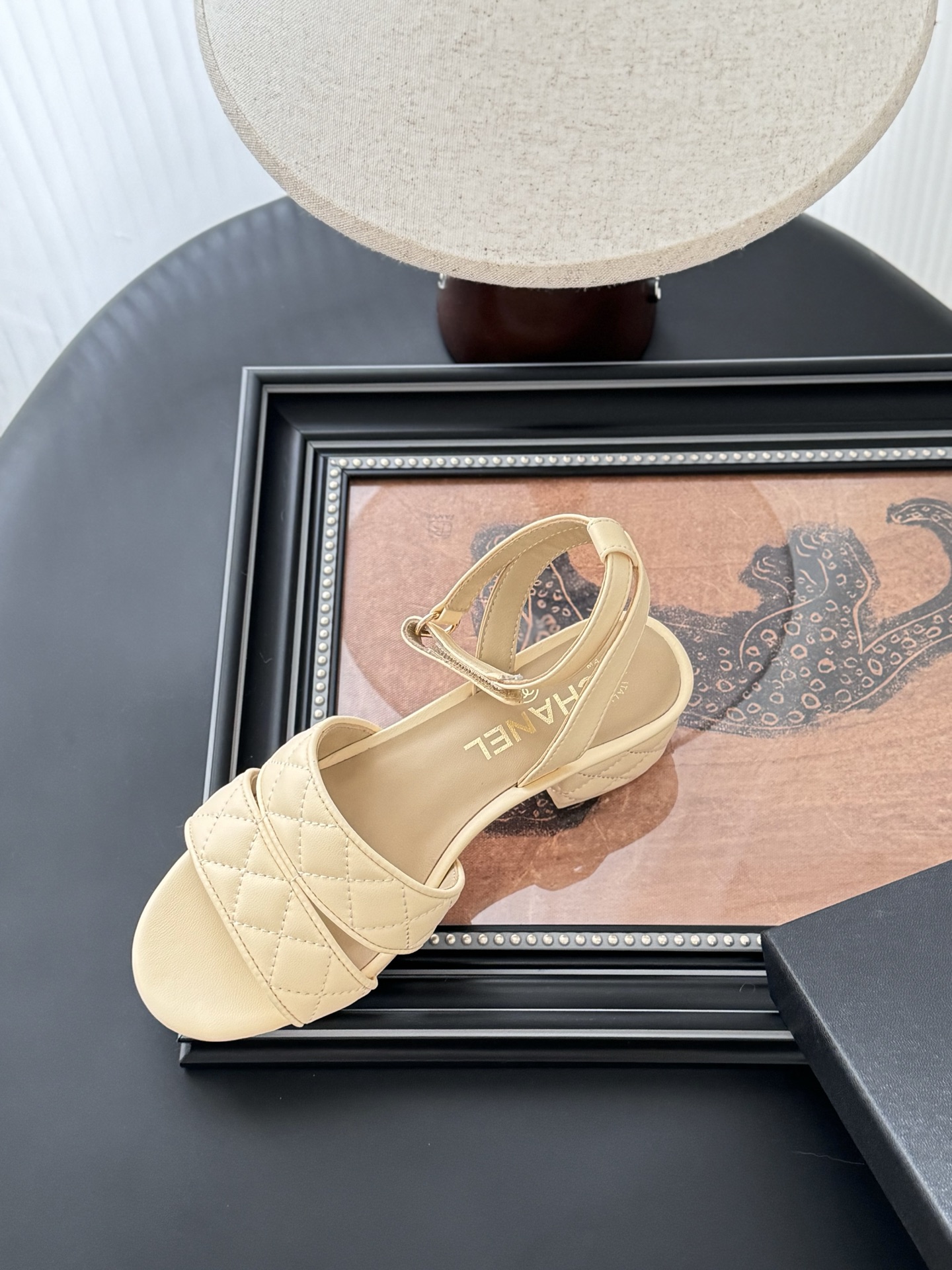 Chanel Women's Beige Leather Quilted Mary Jane Block Heel Sandals 9 i1742060729372 7267 0 7