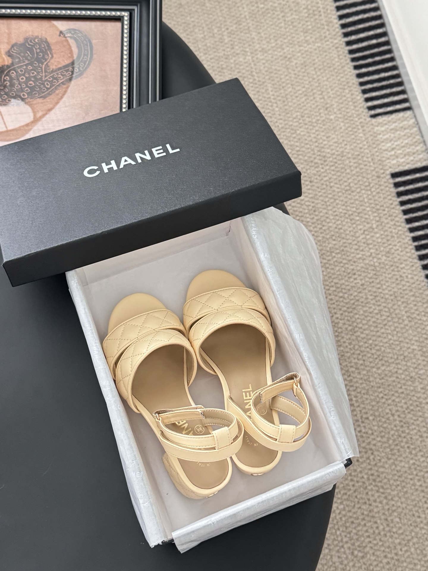 Chanel Women's Beige Leather Quilted Mary Jane Block Heel Sandals 10 i1742060729412 7245 0 8