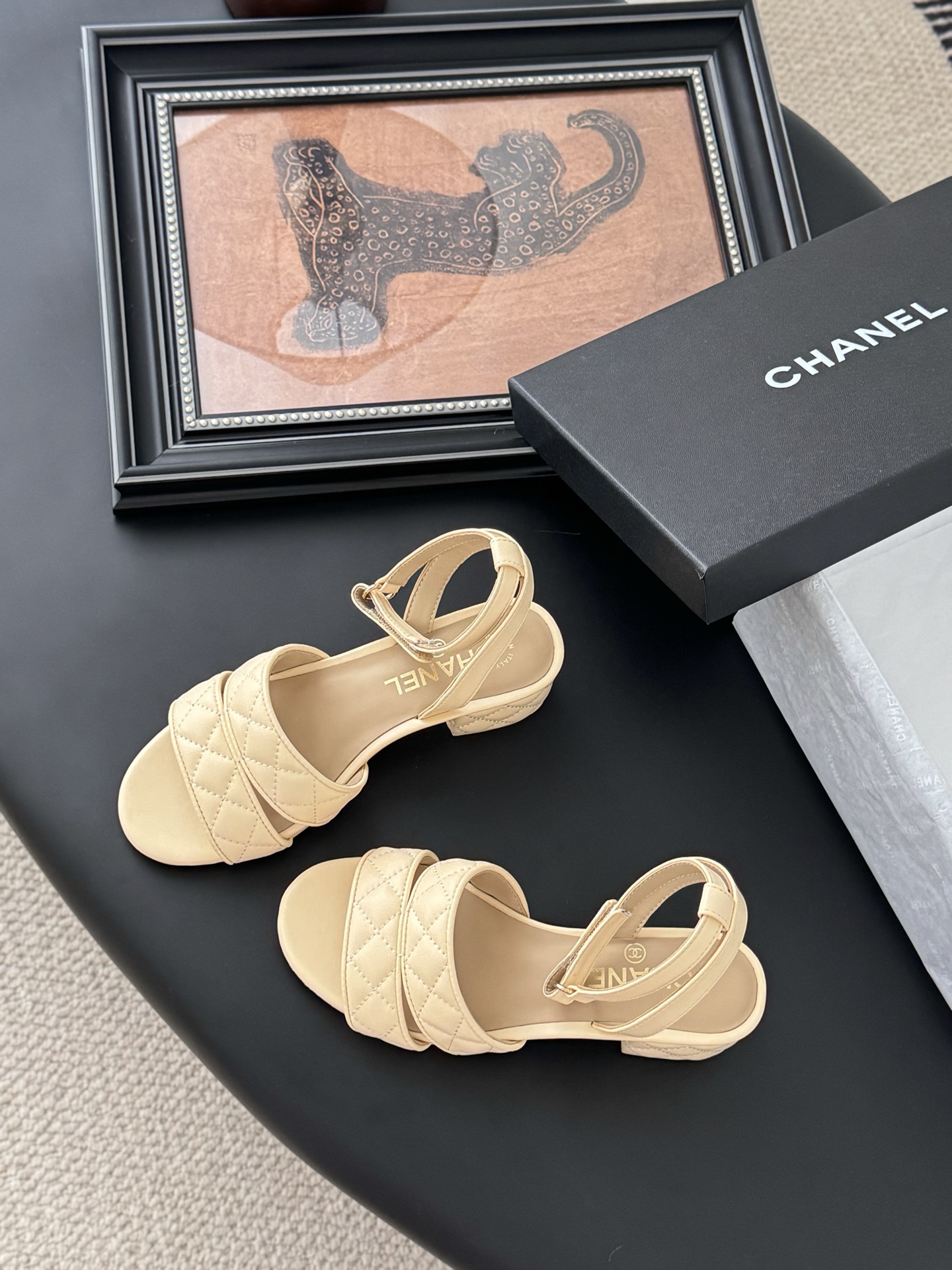 Chanel Women's Beige Leather Quilted Mary Jane Block Heel Sandals 7 i1742060740715 7644 0 0