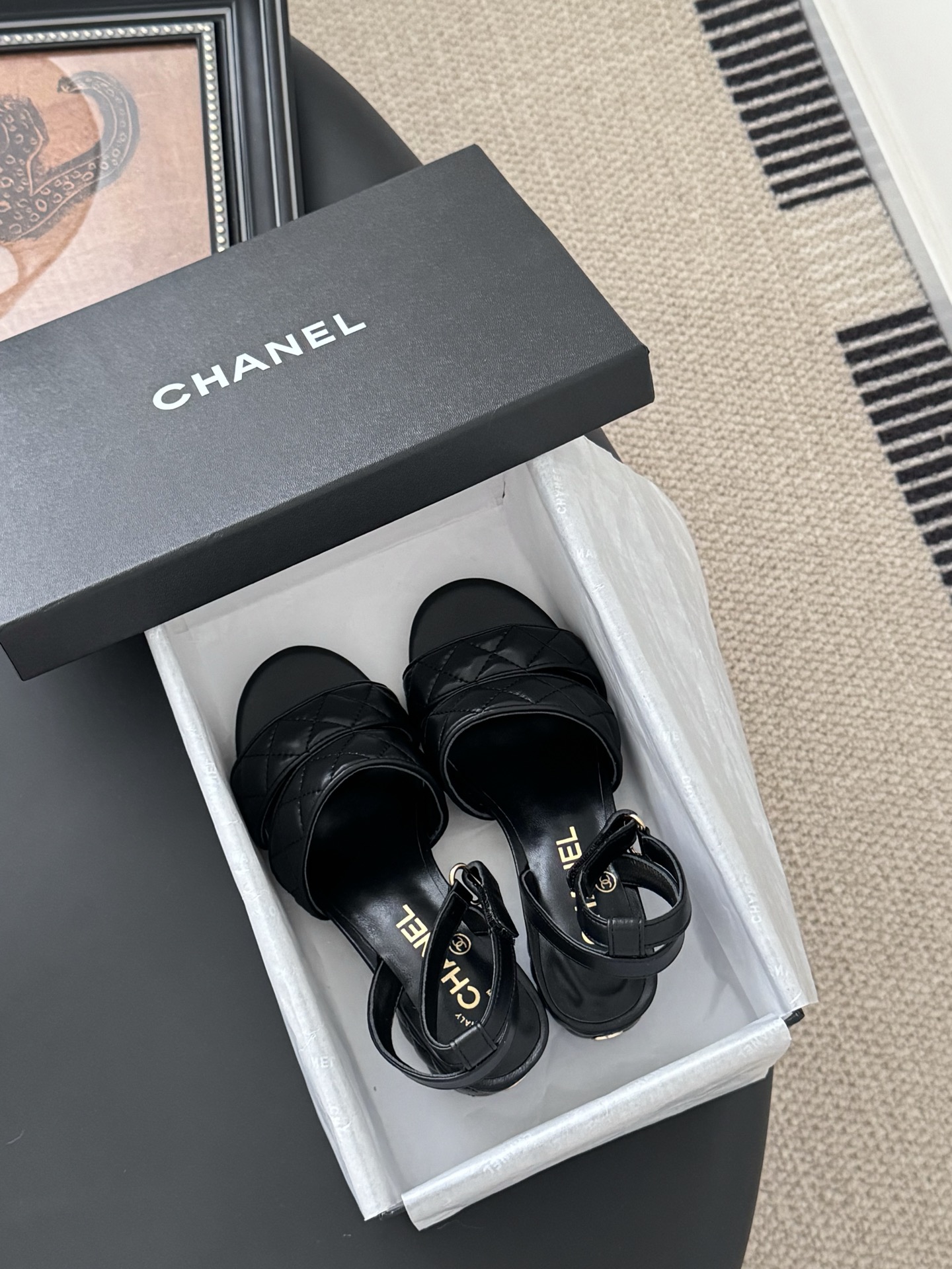 Chanel Women's Black Leather Quilted Heeled Sandals, Comfortable and Stylish 10 i1742060769837 2187 0 8