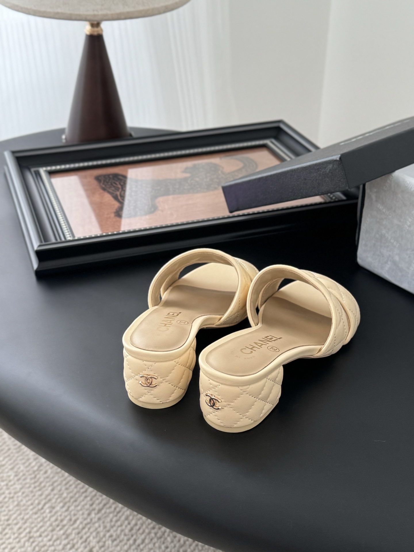 Chanel Women's Beige Leather Quilted Block Heel Slide Sandals 5 i1742060790173 3470 0 2