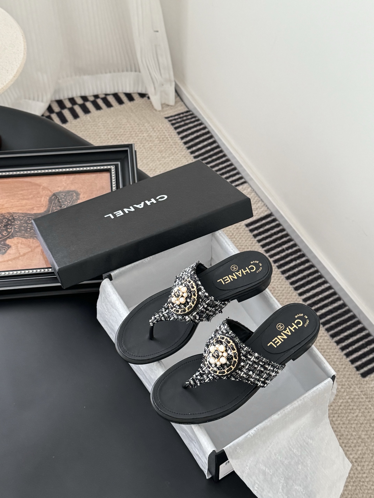 Chanel Classic T-Strap Sandals with Tweed and Pearl Embellishments 10 i1743858009429 3157 0 8