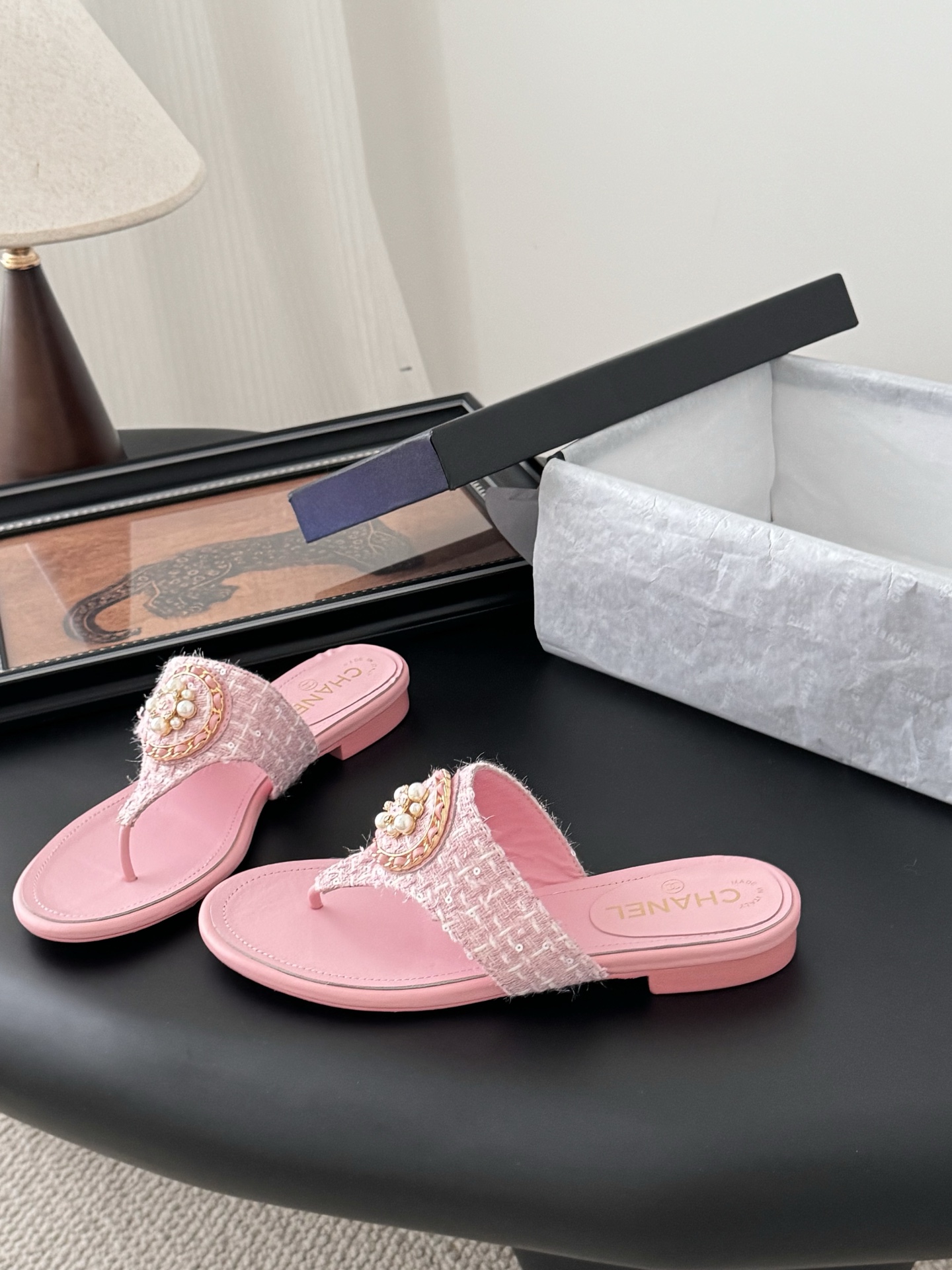 Chanel Women's Pink Lambskin Thong Sandals with Pearl Embellishments 3 i1743858045824 8926 0 1
