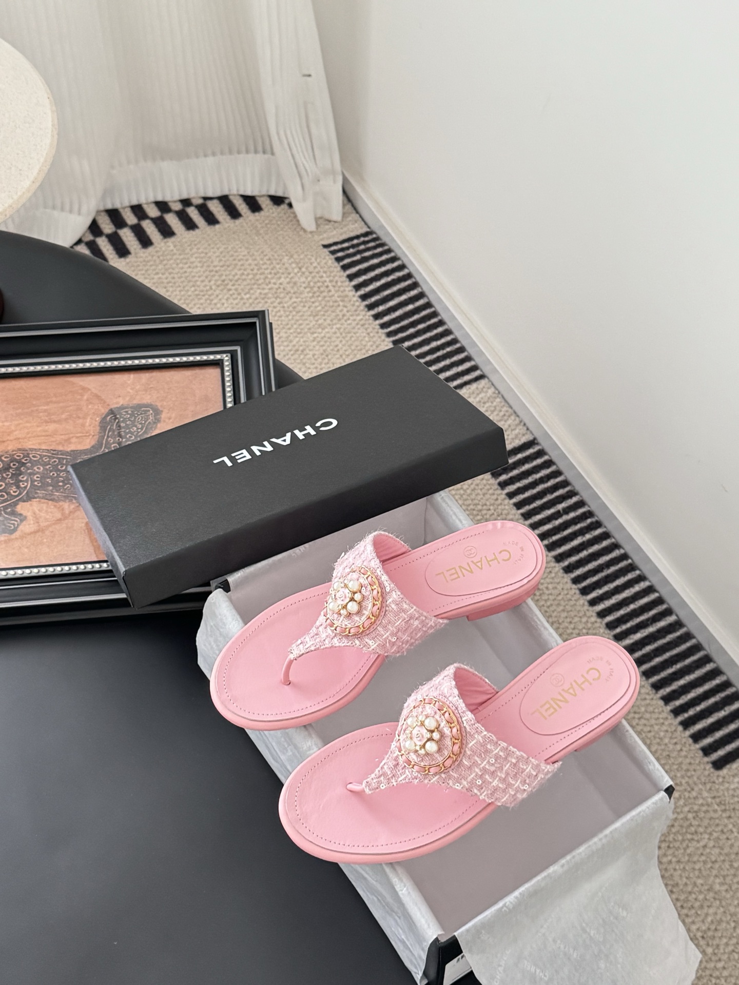 Chanel Women's Pink Lambskin Thong Sandals with Pearl Embellishments 9 i1743858045994 6088 0 6