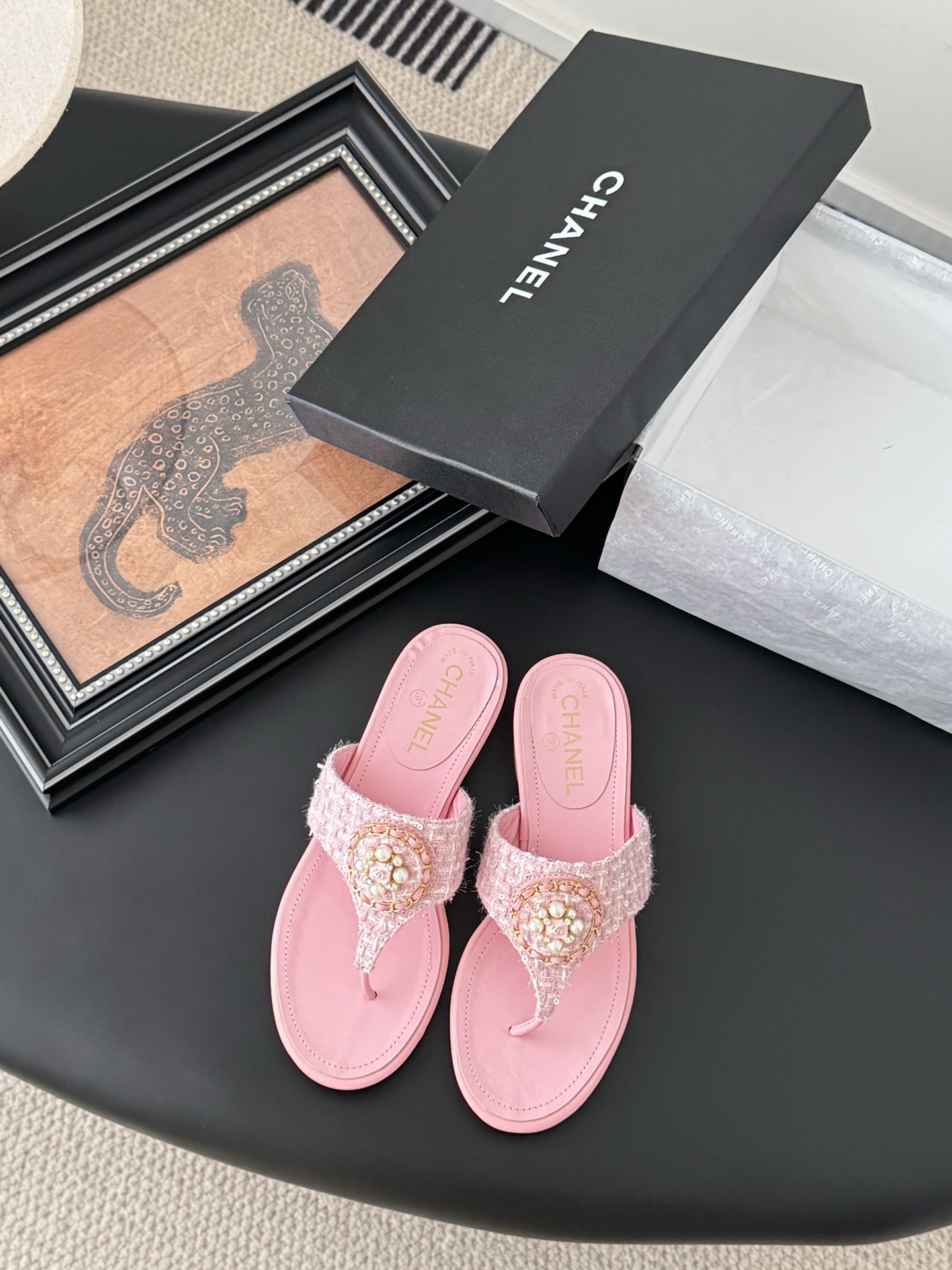 Chanel Women's Pink Lambskin Thong Sandals with Pearl Embellishments 4 i1743858049779 4067 0 0