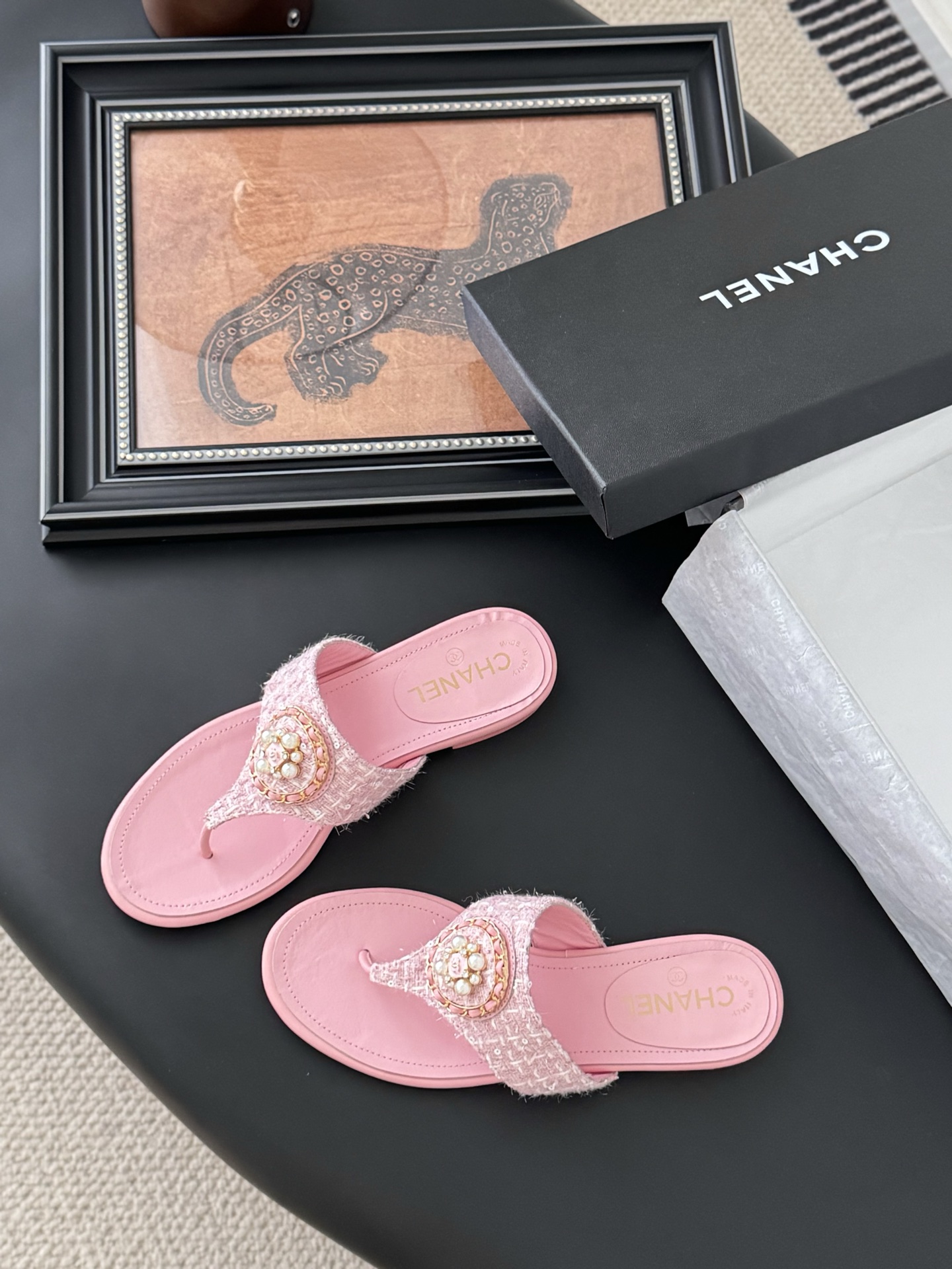Chanel Women's Pink Lambskin Thong Sandals with Pearl Embellishments 2 i1743858049802 7265 0 8