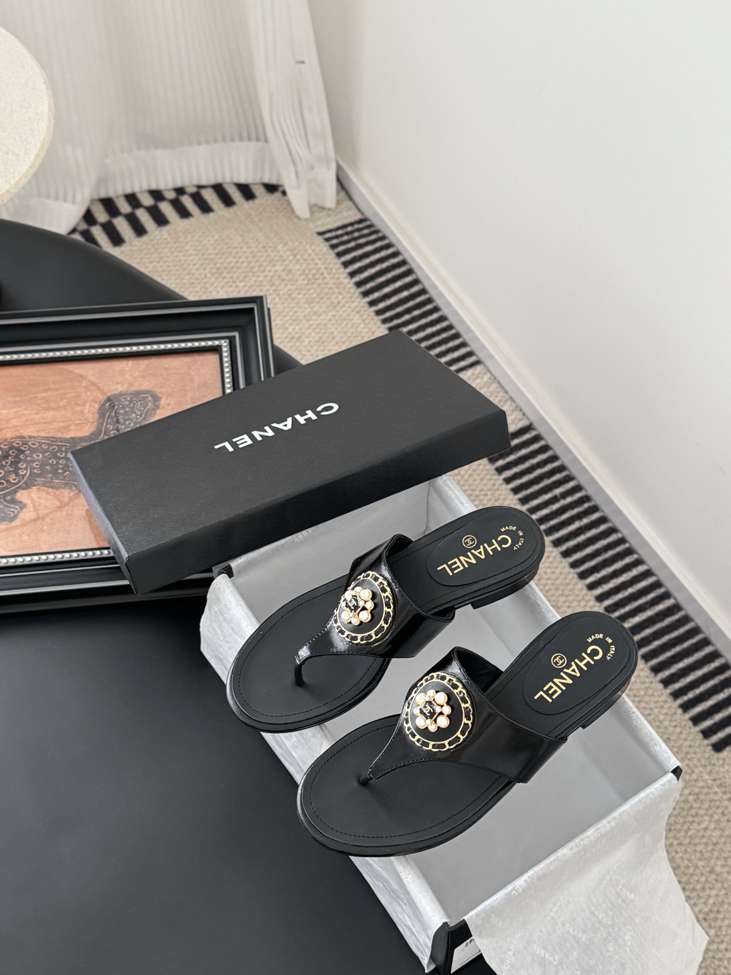 Chanel Classic Thong Sandals with Lambskin and Gold Hardware, Black 10 i1743858065952 2803 0 8