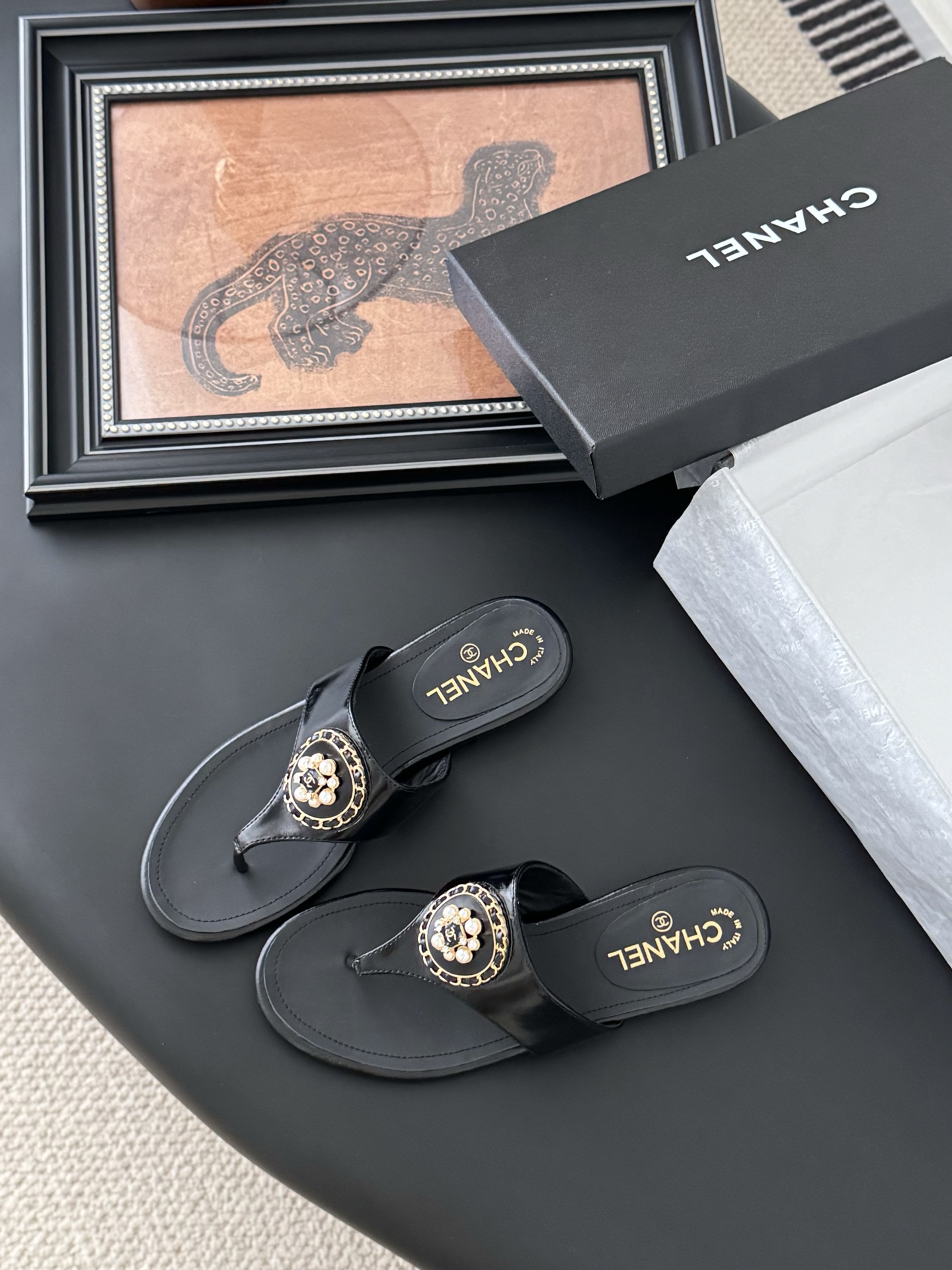 Chanel Classic Thong Sandals with Lambskin and Gold Hardware, Black 1 Chanel Classic Thong Sandals with Lambskin and Gold Hardware, Black